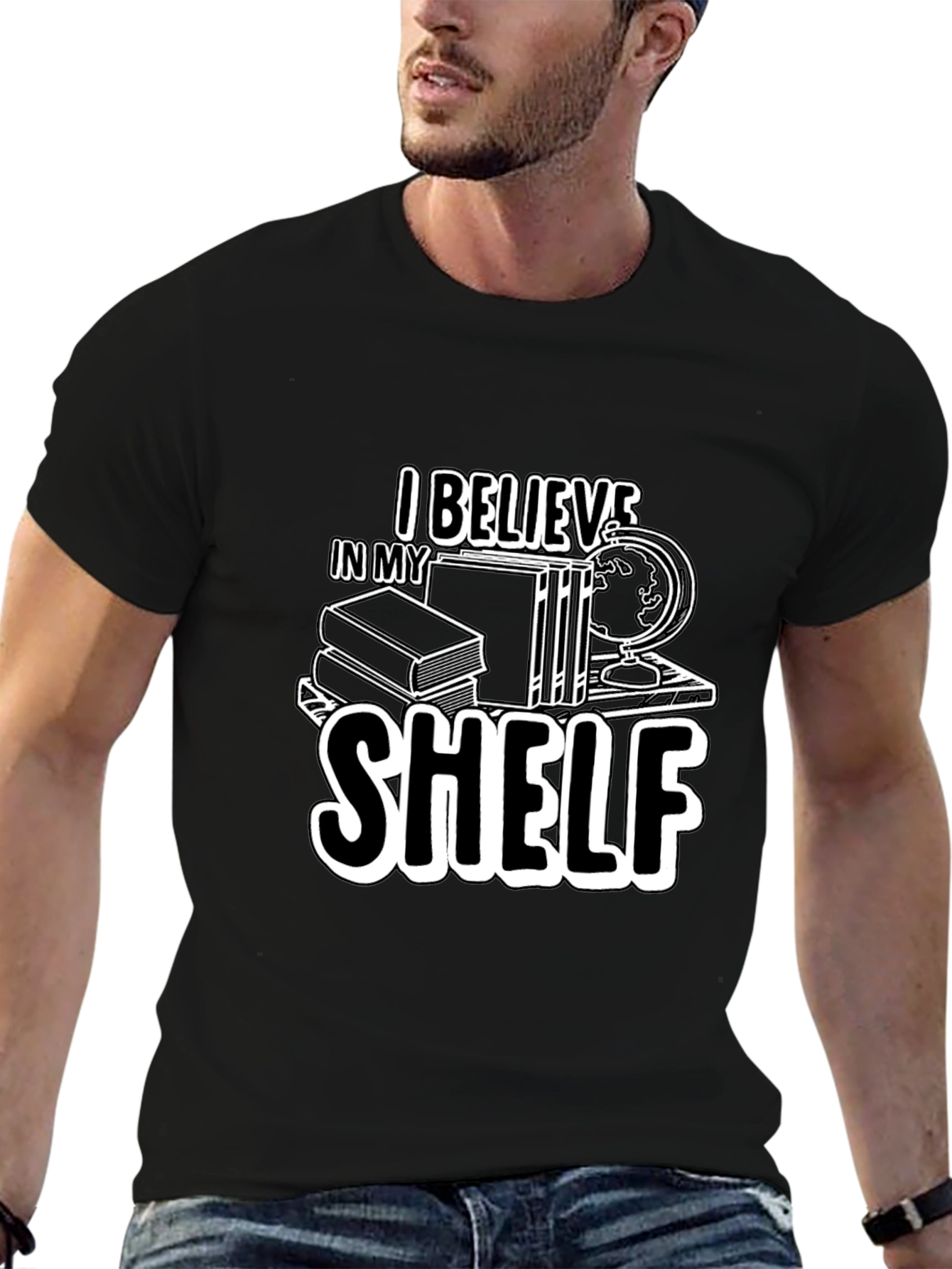 I Believe In My Shelf Black T-Shirt