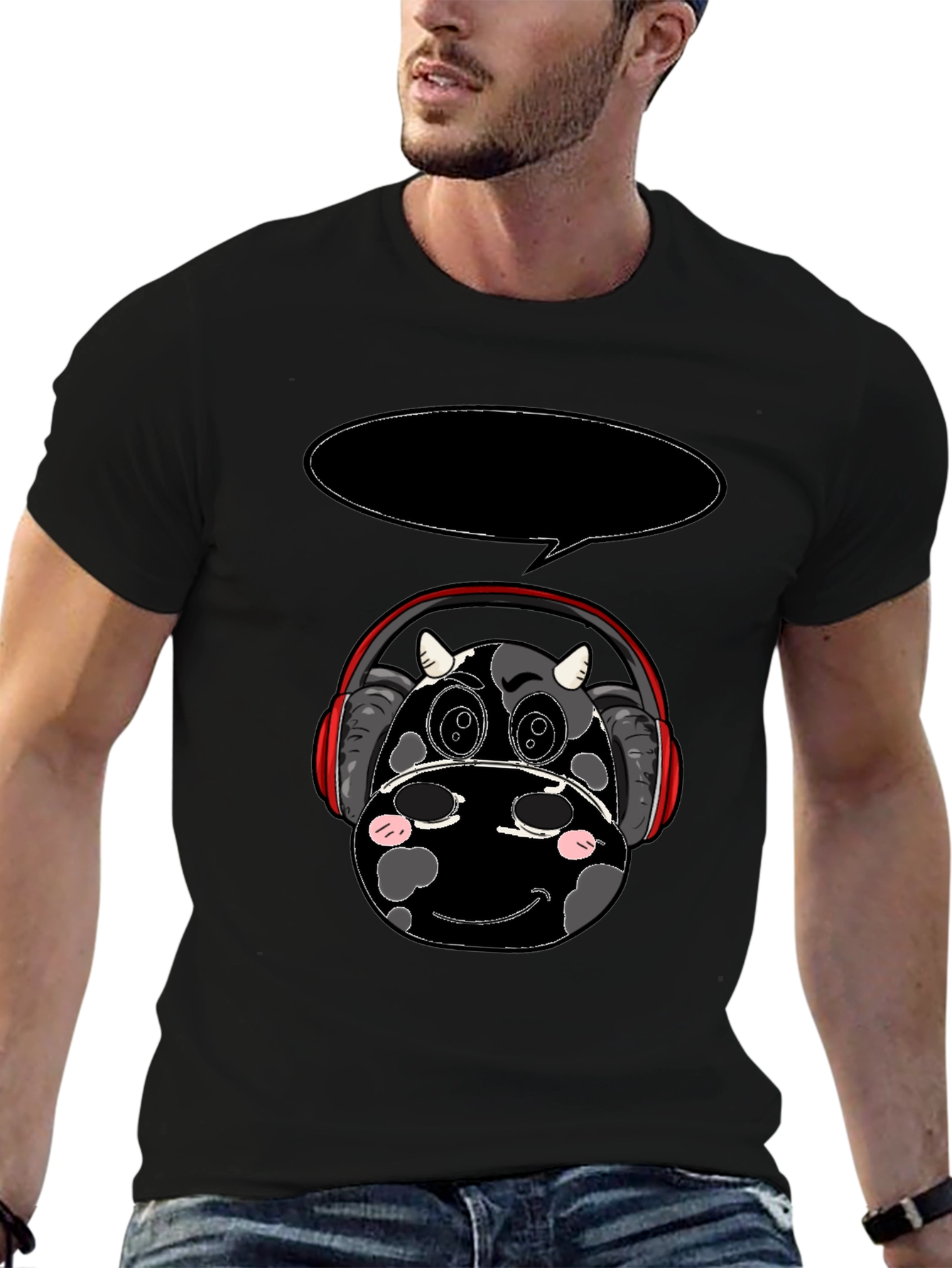 Cow Headphone T-Shirt - Black