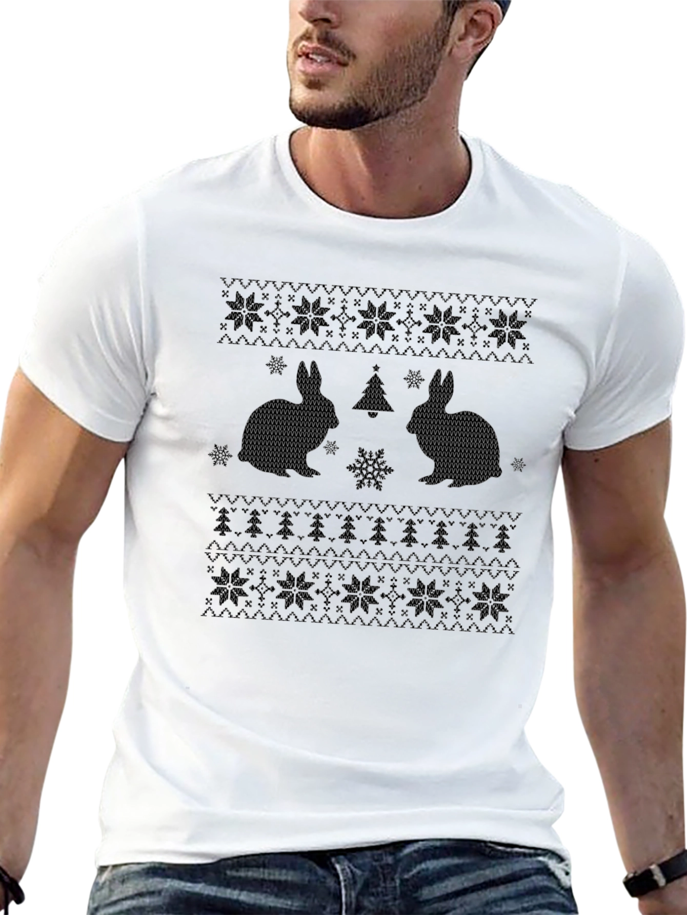Rabbit Christmas Sweater Pattern T-Shirt