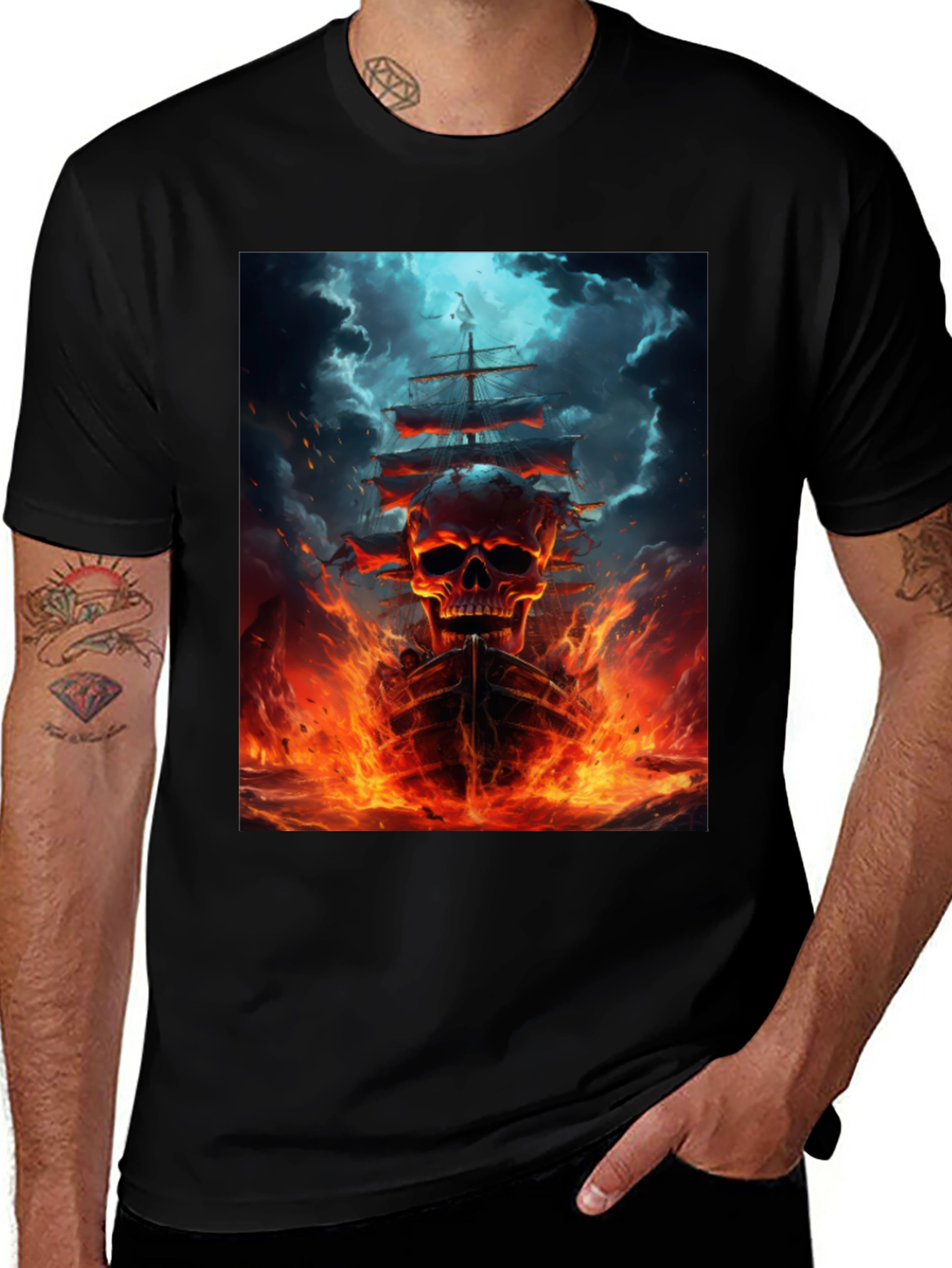 Skull Ship Graphic Black T-Shirt