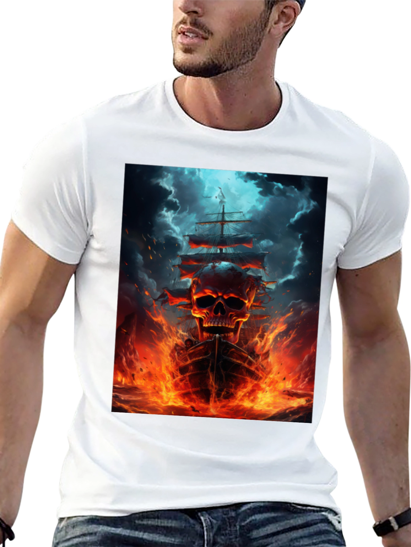 Skull Ship Graphic Black T-Shirt
