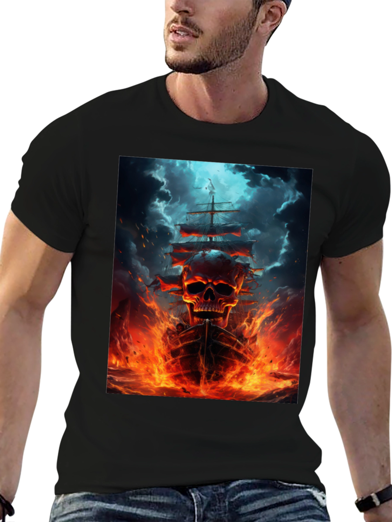 Skull Ship Graphic Black T-Shirt