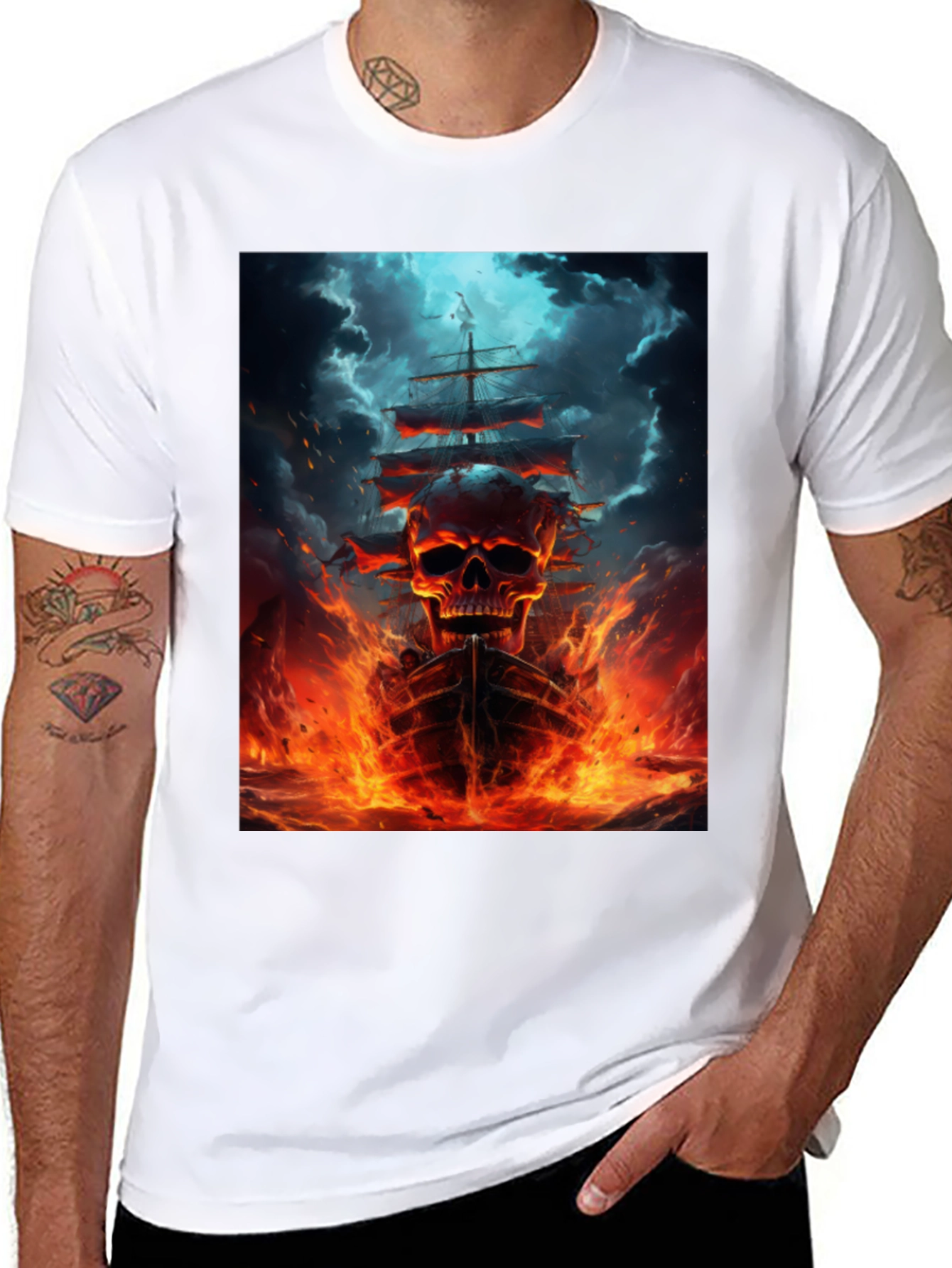 Skull Ship Graphic Black T-Shirt