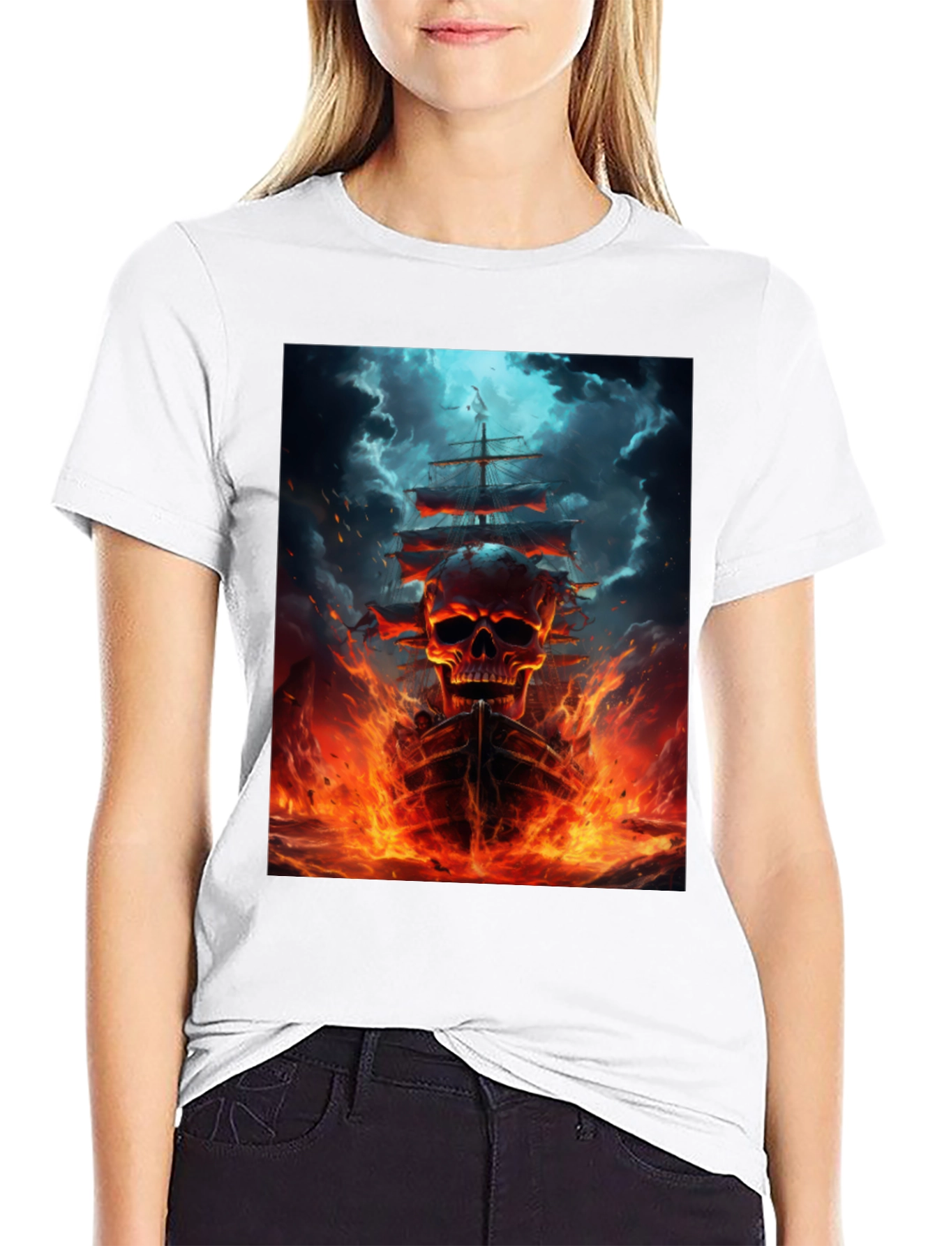 Skull Ship Graphic Black T-Shirt