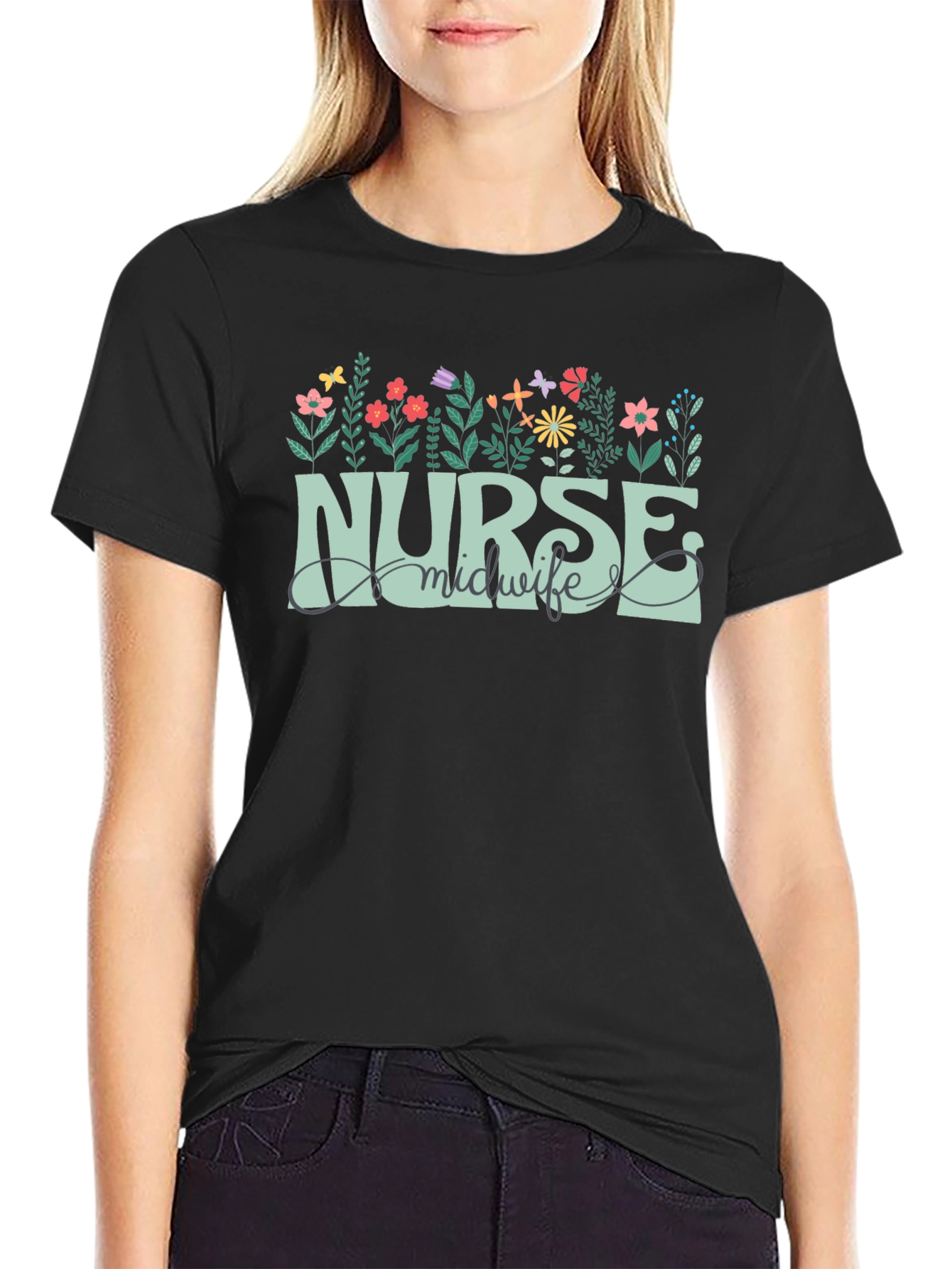Nurse Midwife Floral Graphic T-Shirt