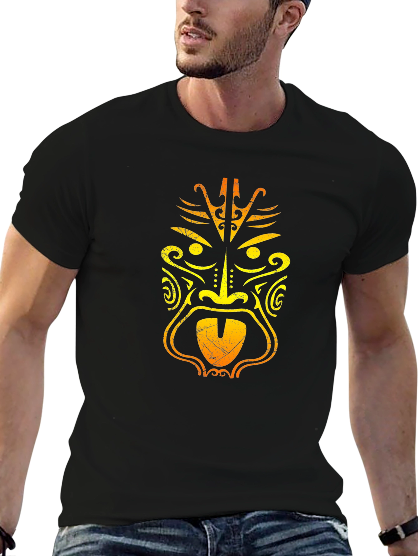Tribal Mask Graphic Tee - Cool Black T-Shirt