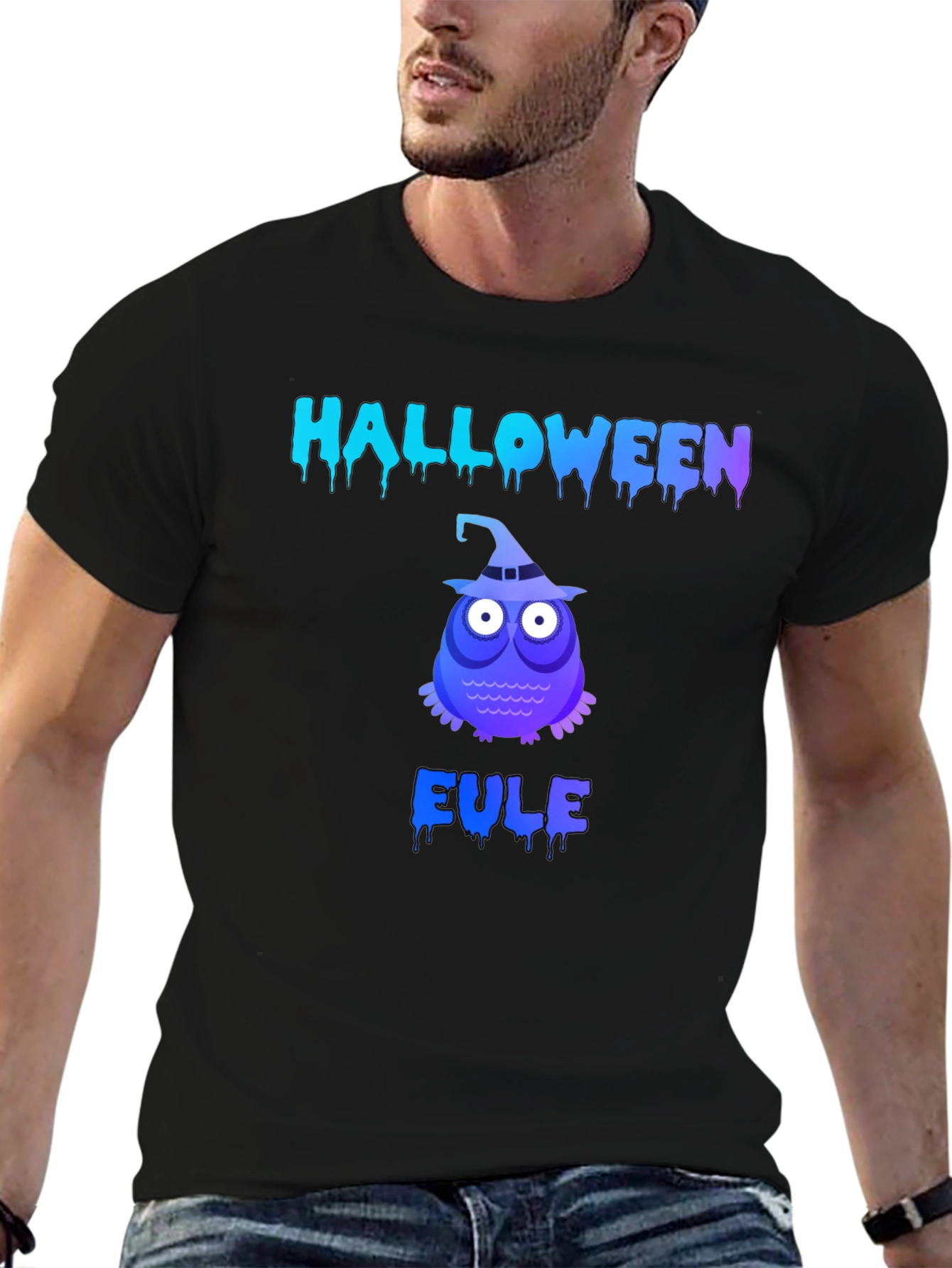 Halloween Owl Mens Black Graphic T-Shirt