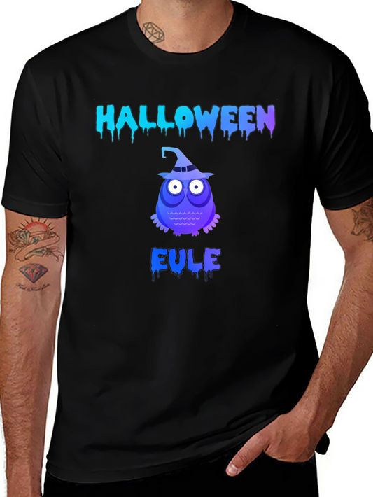 Halloween Owl Mens Black Graphic T-Shirt