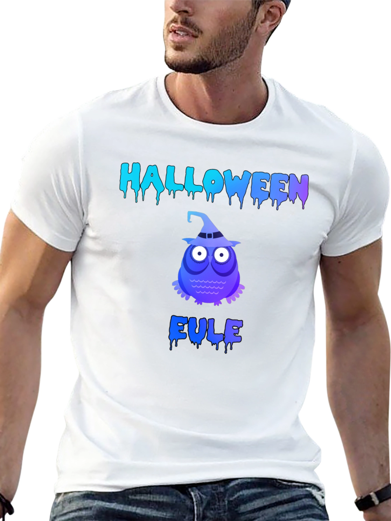 Halloween Owl Mens Black Graphic T-Shirt