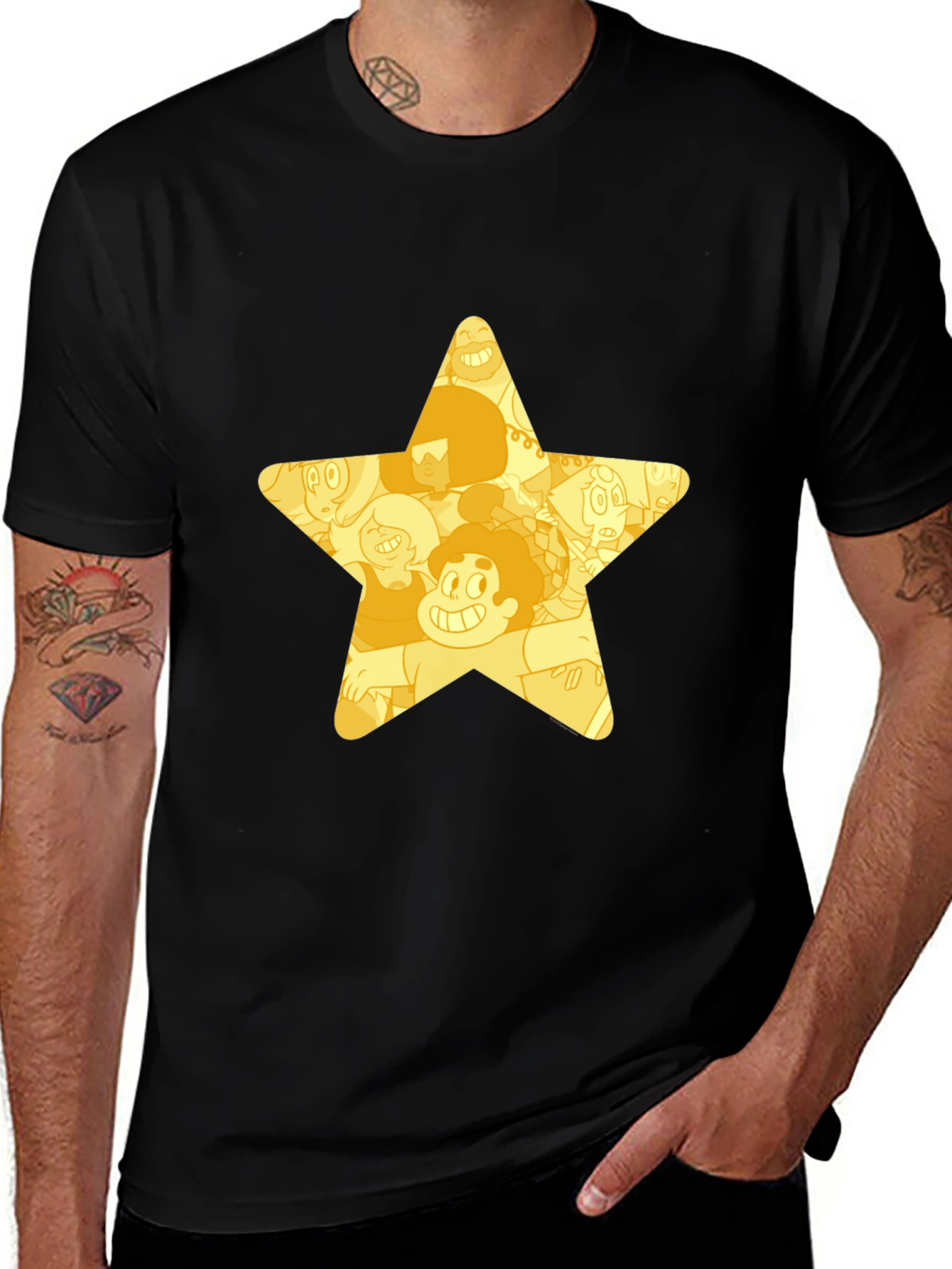 Star Cartoon Character Black T-Shirt