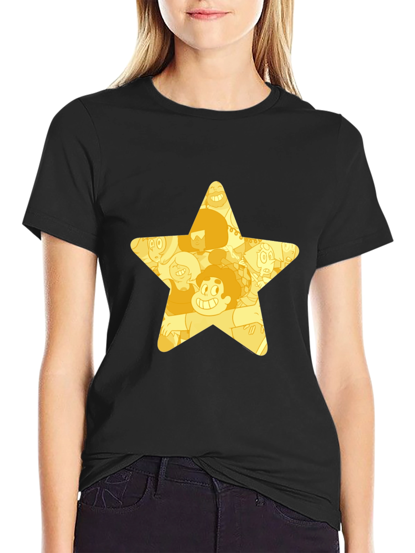 Star Cartoon Character Black T-Shirt