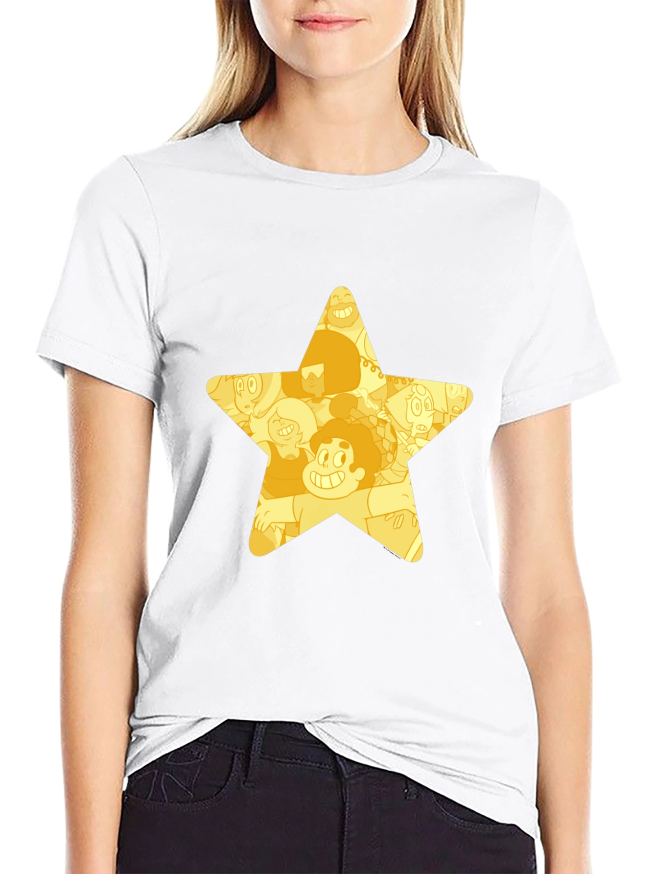 Star Cartoon Character Black T-Shirt