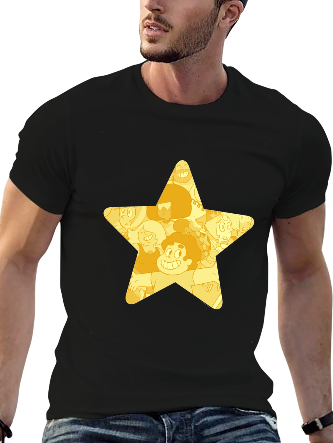 Star Cartoon Character Black T-Shirt