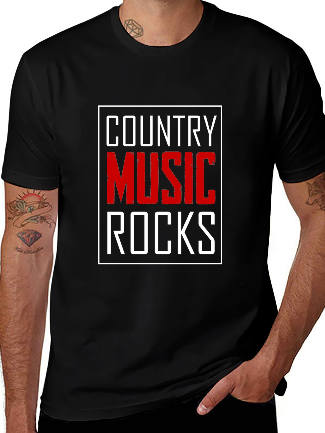 Country Music Rocks T-Shirt Black Cotton Tee