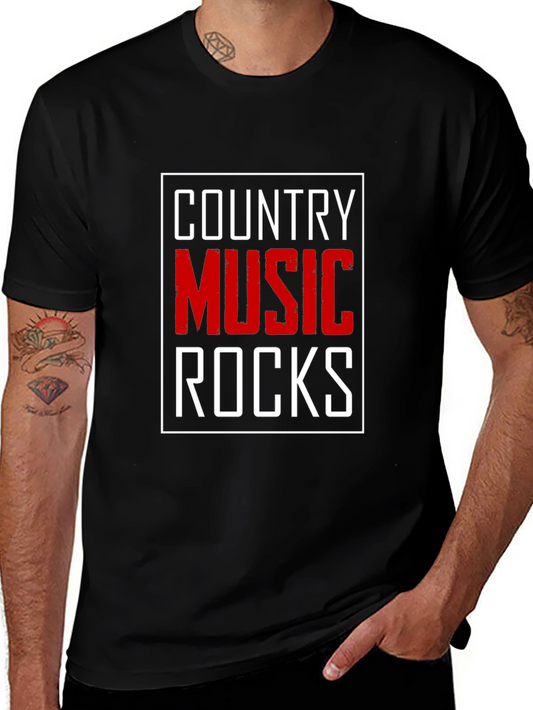 Country Music Rocks T-Shirt Black Cotton Tee