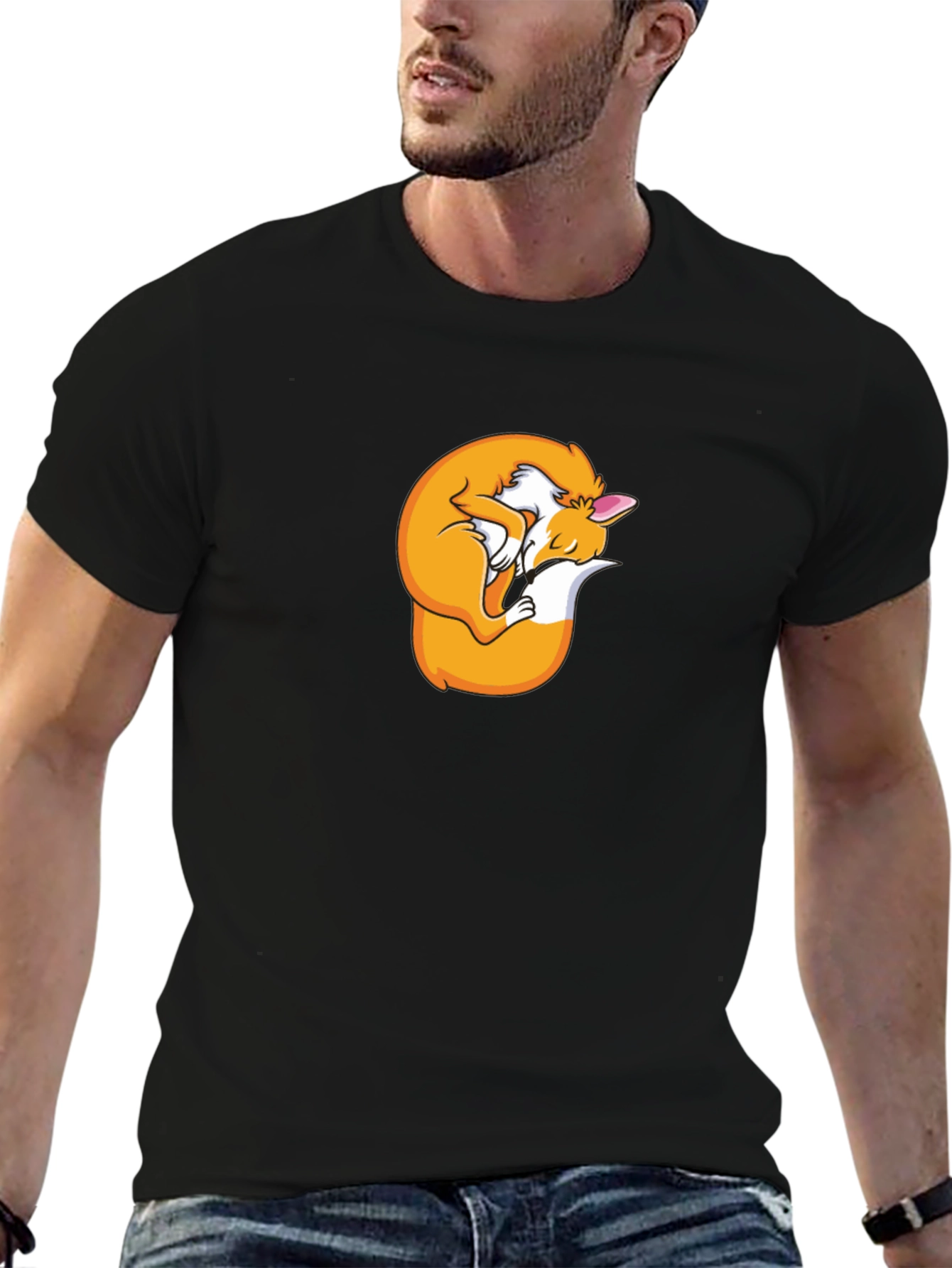 Sleeping Fox Graphic T-Shirt - Black Unisex