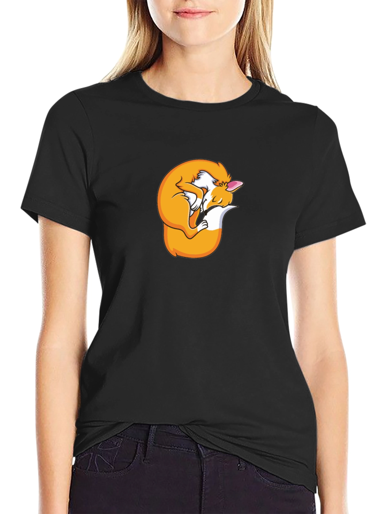 Sleeping Fox Graphic T-Shirt - Black Unisex