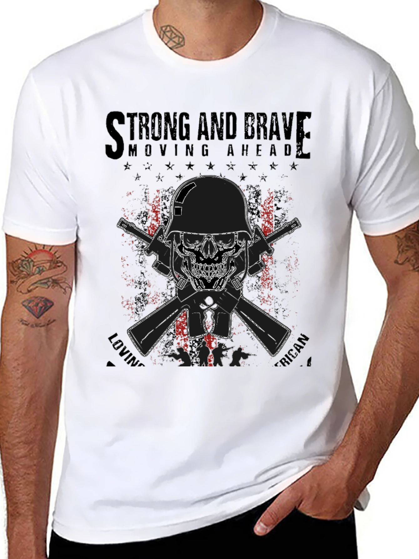Strong & Brave Patriotic Skull T-Shirt