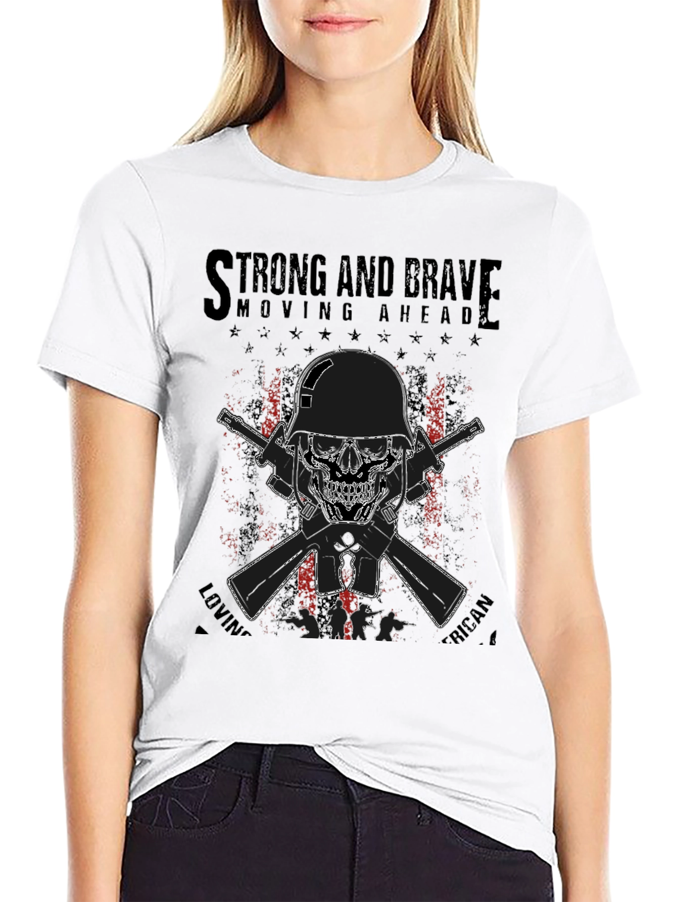 Strong & Brave Patriotic Skull T-Shirt