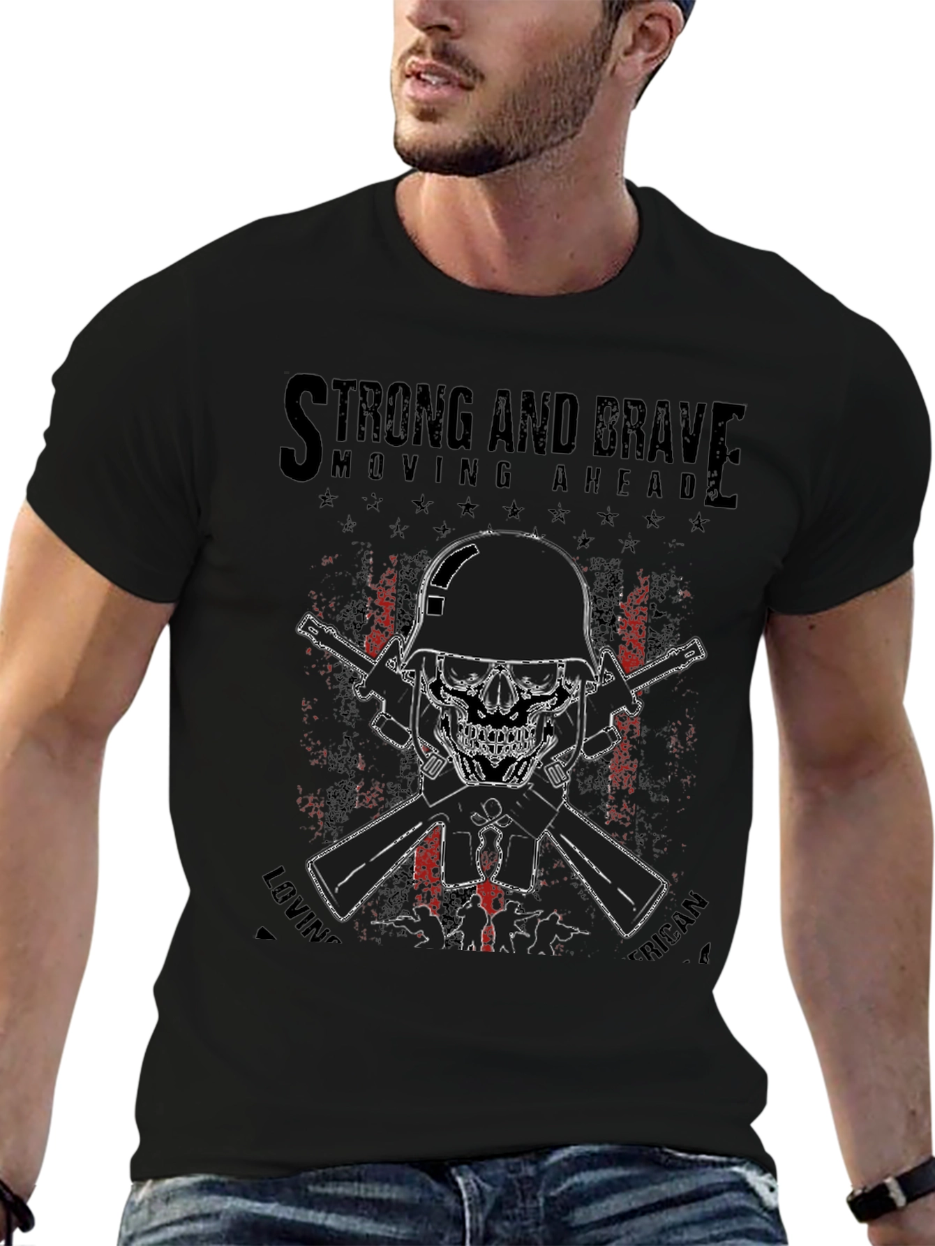 Strong & Brave Patriotic Skull T-Shirt