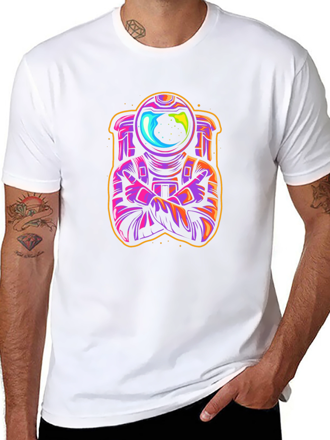 Cool Spaceman Graphic T-Shirt - Black Crew Neck Tee