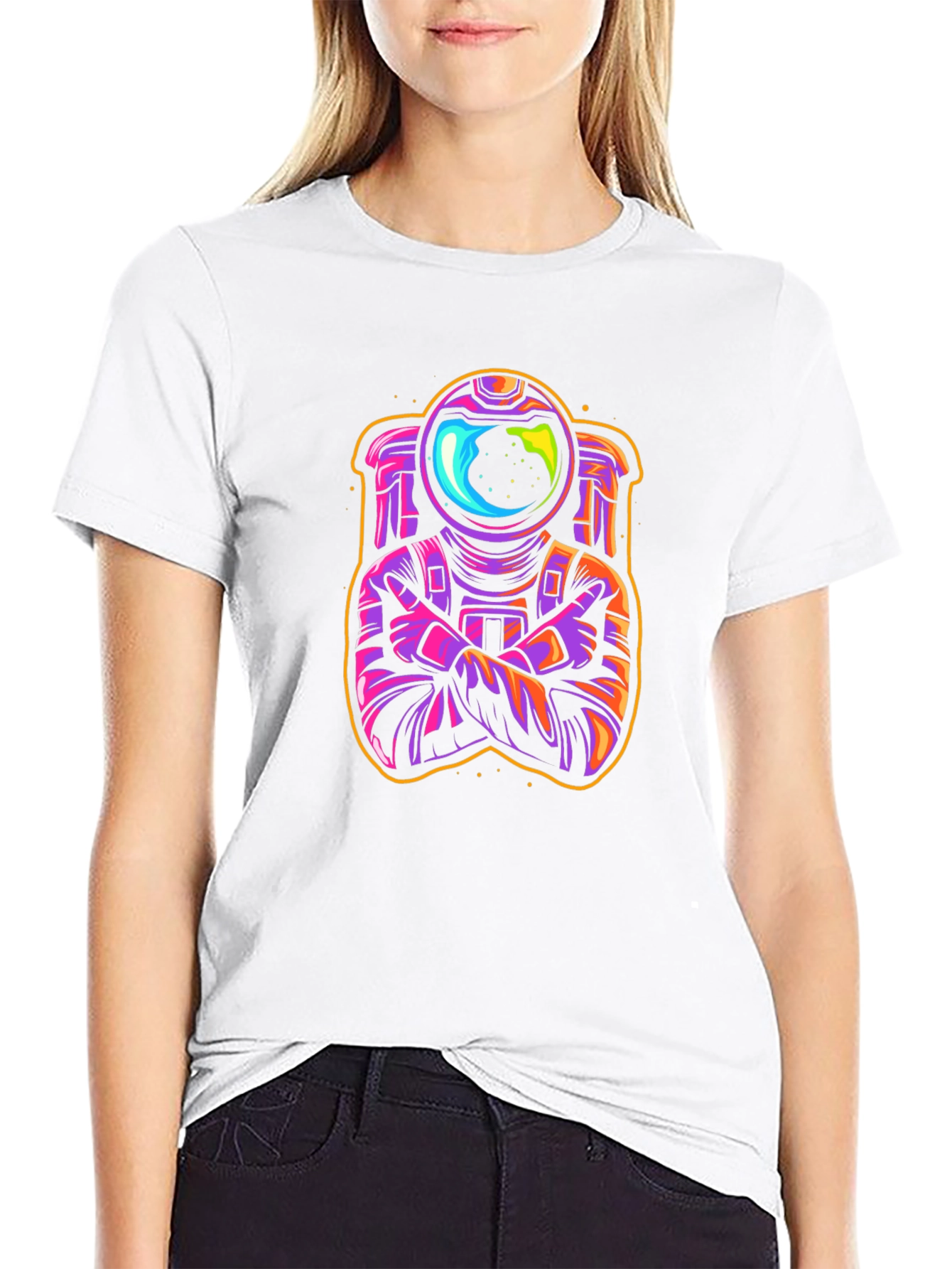 Cool Spaceman Graphic T-Shirt - Black Crew Neck Tee