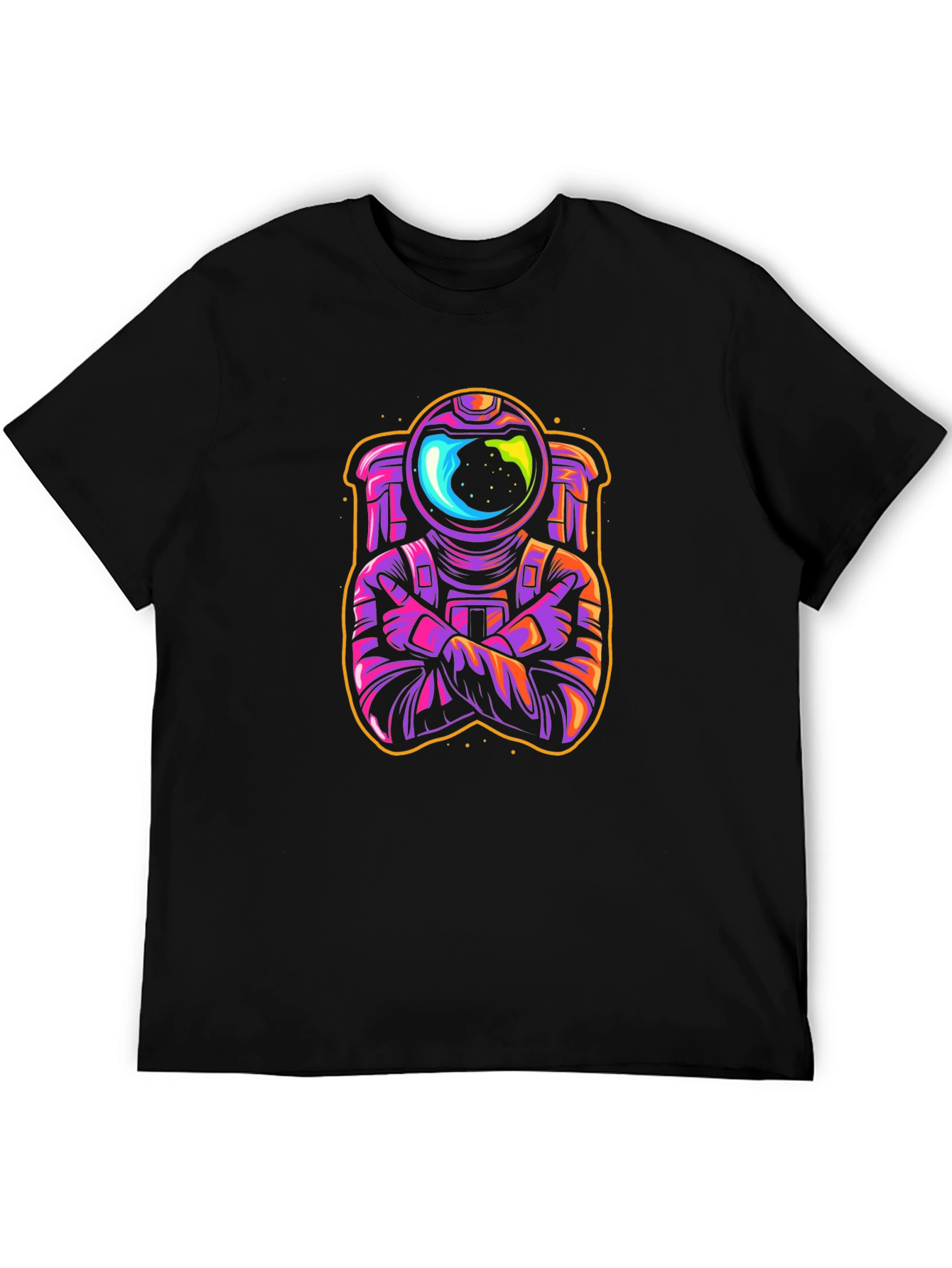 Cool Spaceman Graphic T-Shirt - Black Crew Neck Tee