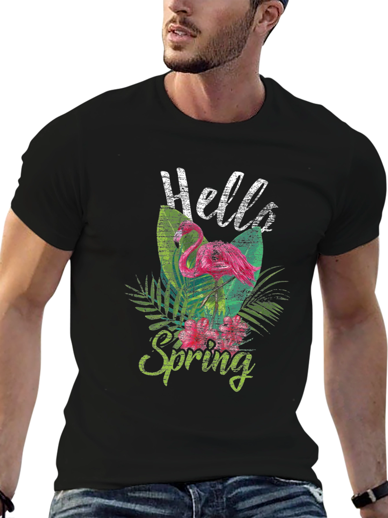 Hello Spring Flamingo Graphic Tee - Trendy Casual Top