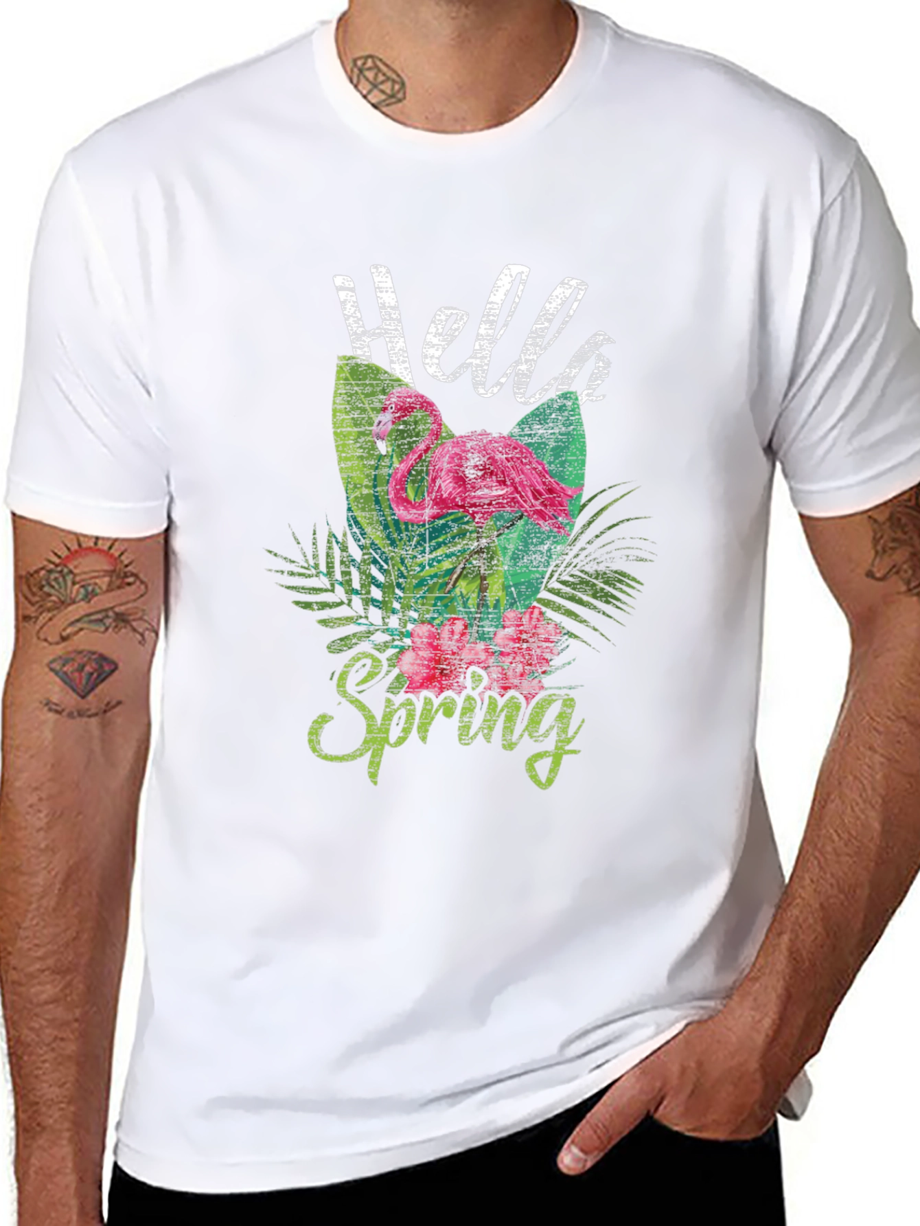 Hello Spring Flamingo Graphic Tee - Trendy Casual Top