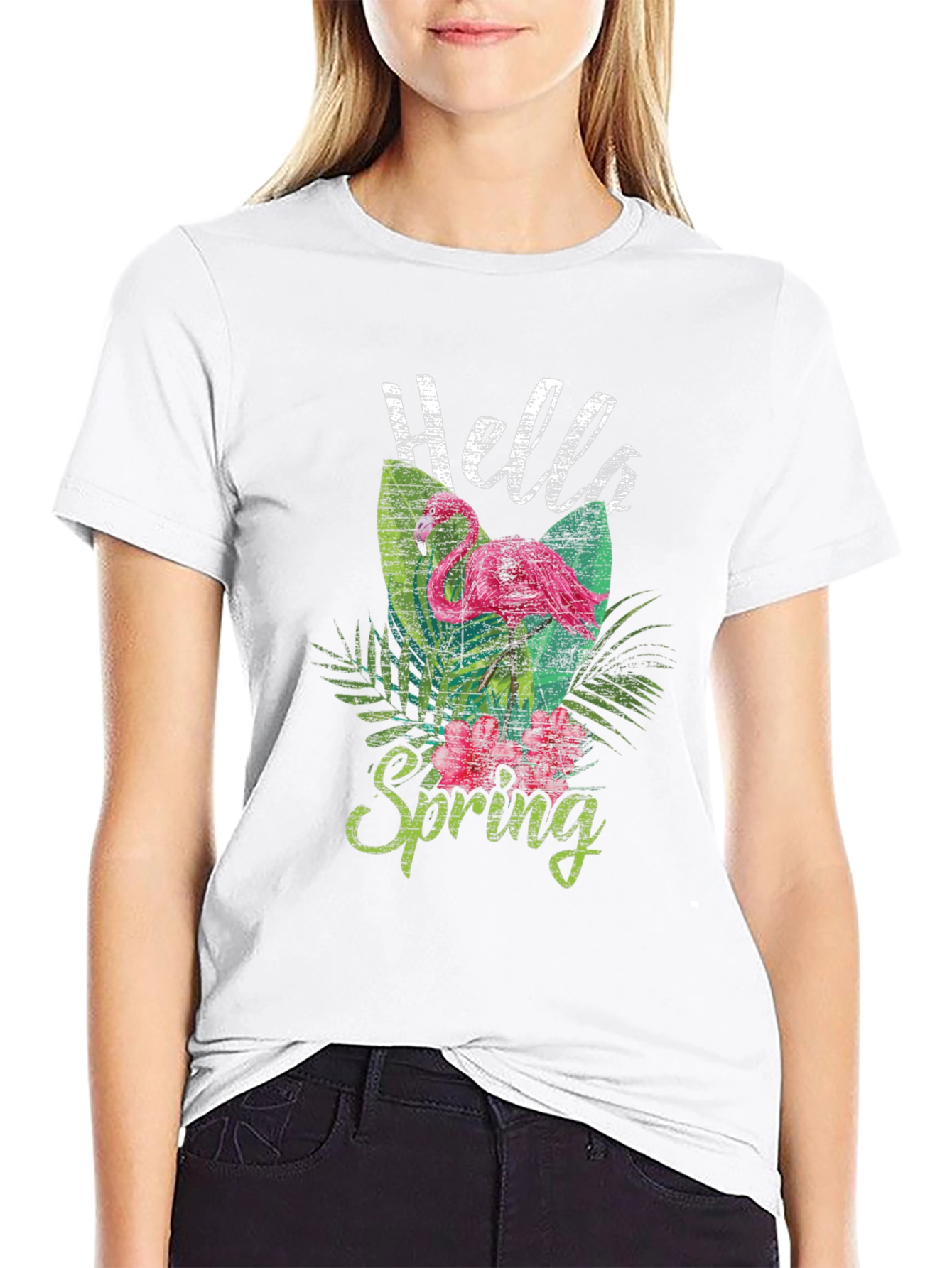 Hello Spring Flamingo Graphic Tee - Trendy Casual Top