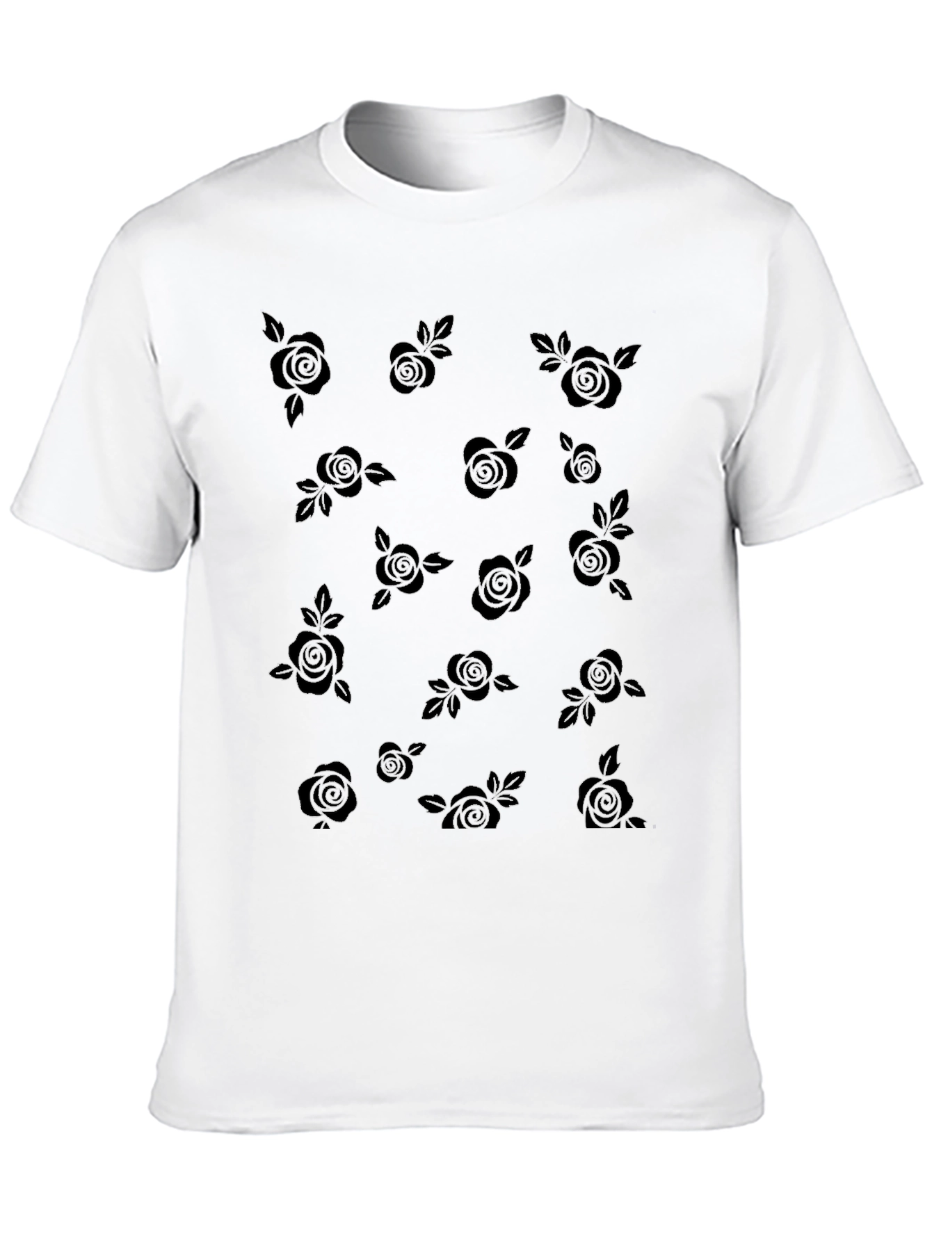 Black Roses Patterned Black T-Shirt