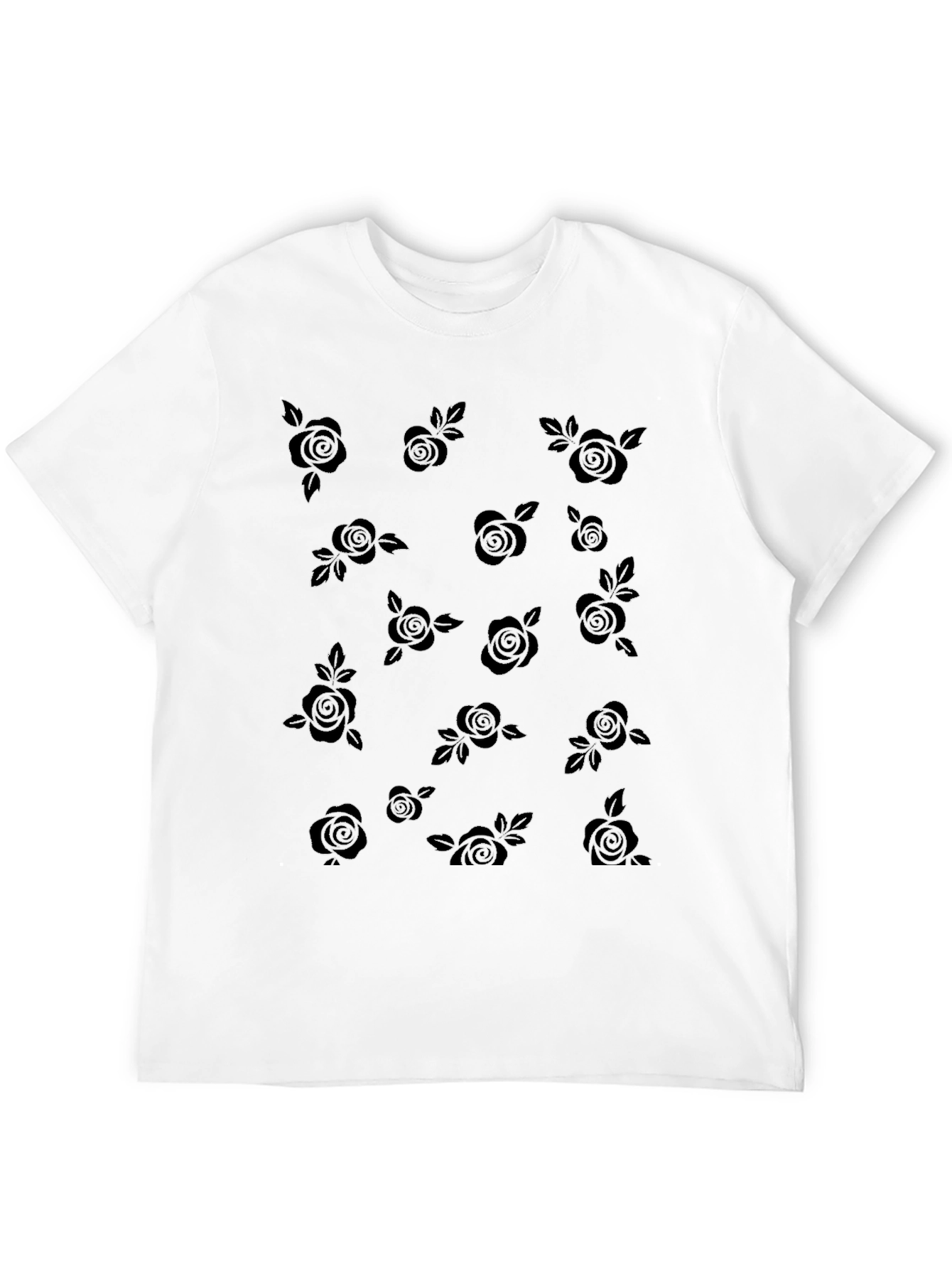Black Roses Patterned Black T-Shirt
