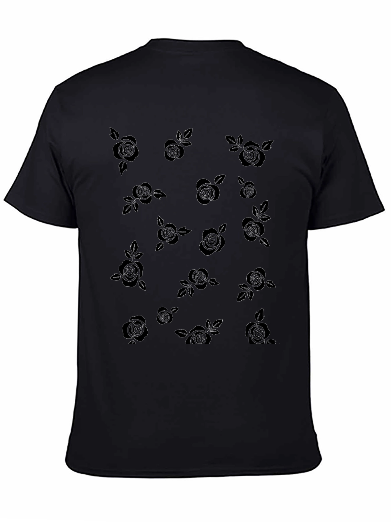 Black Roses Patterned Black T-Shirt