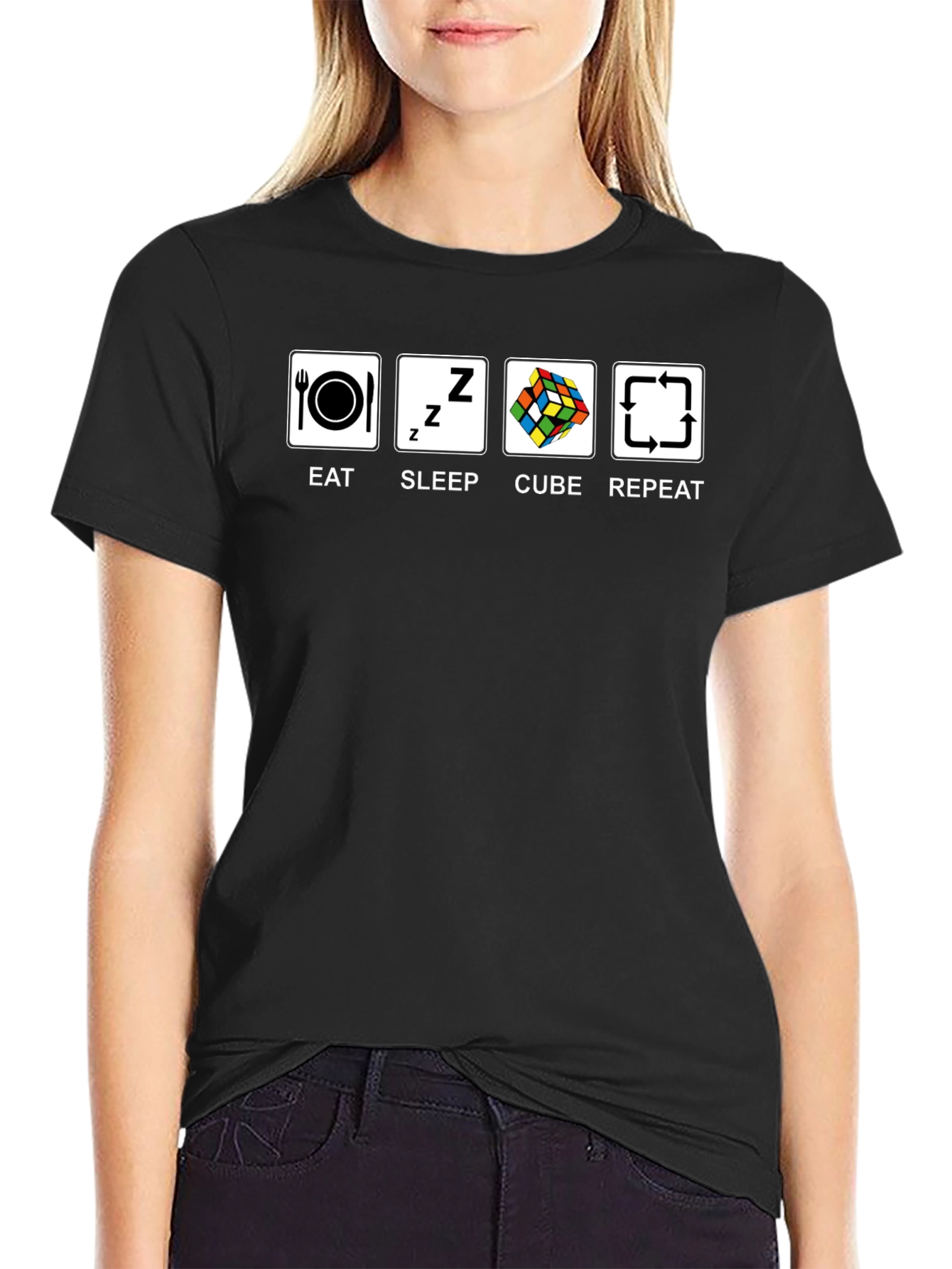 Eat Sleep Cube Repeat Black T-Shirt
