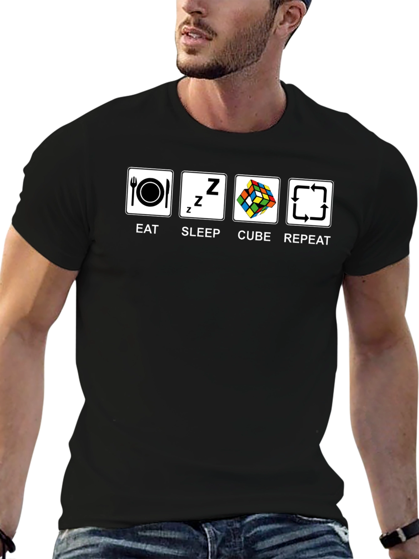 Eat Sleep Cube Repeat Black T-Shirt