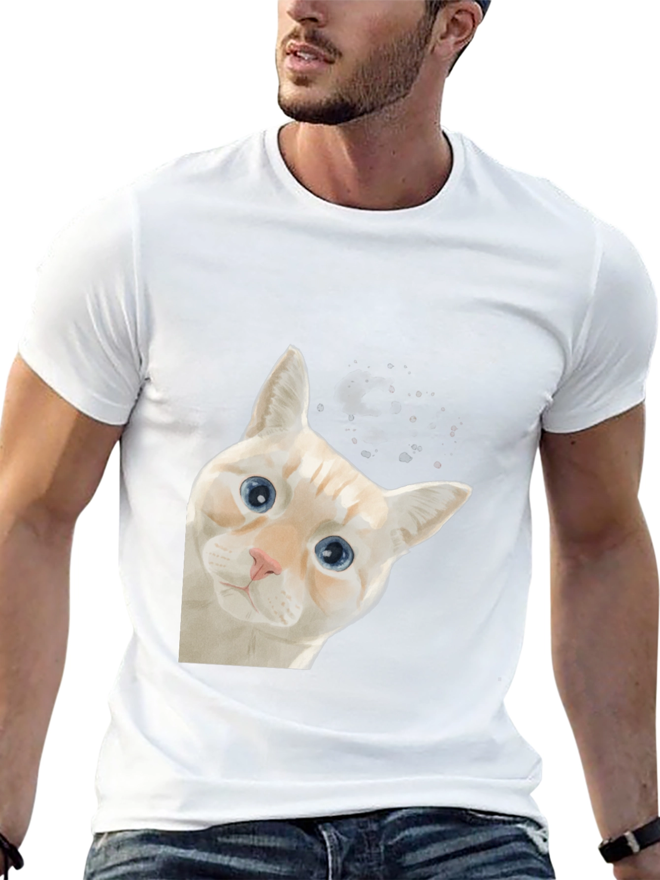 Peeking Cat Graphic T-Shirt - Unique Art Tee