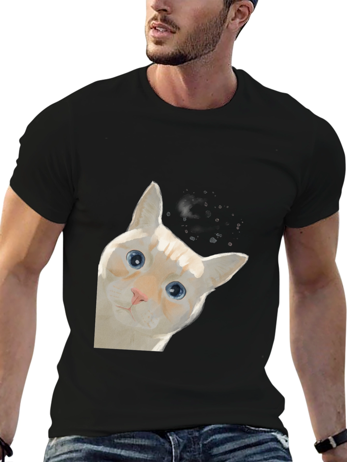 Peeking Cat Graphic T-Shirt - Unique Art Tee