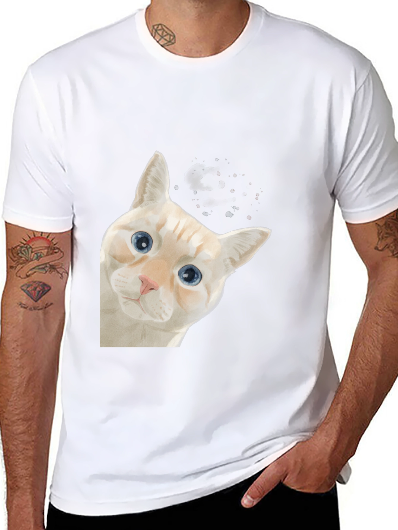 Peeking Cat Graphic T-Shirt - Unique Art Tee