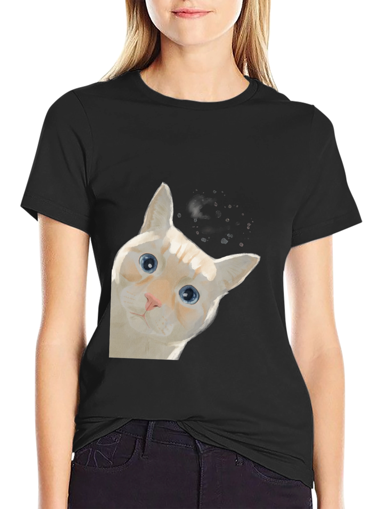 Peeking Cat Graphic T-Shirt - Unique Art Tee