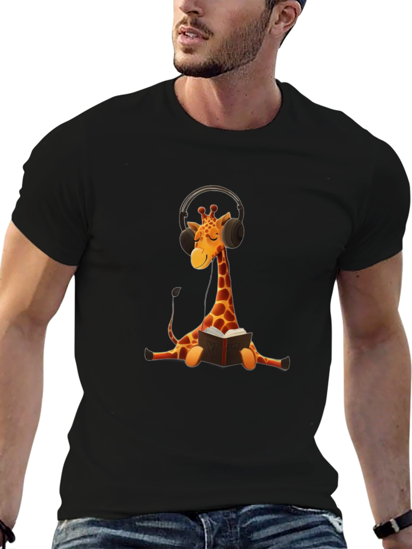 Giraffe Headphone Bookworm Graphic Tee