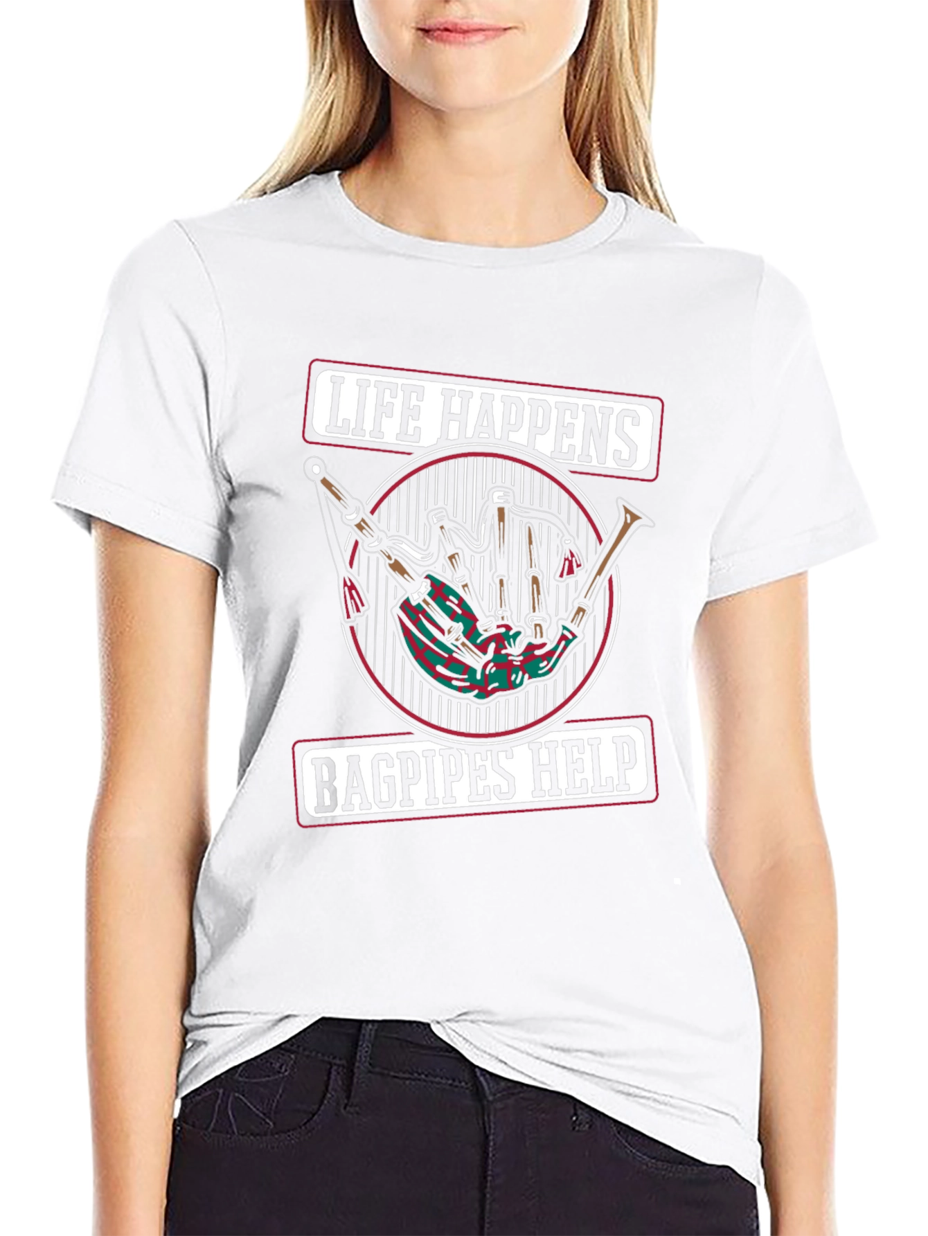 Life Happens Bagpipes Help Black T-Shirt