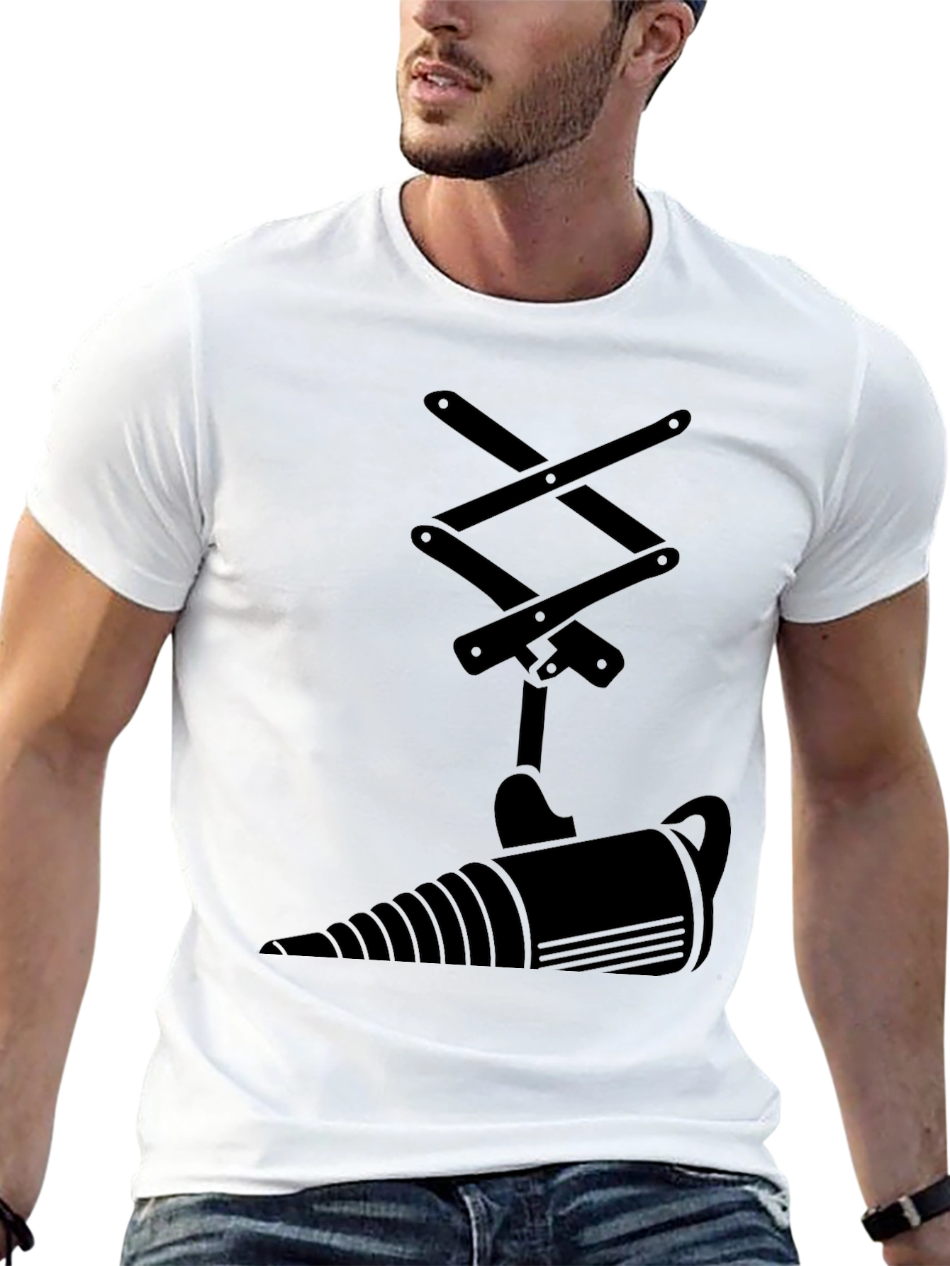 Black T-Shirt with Abstract Jack & Drill Design