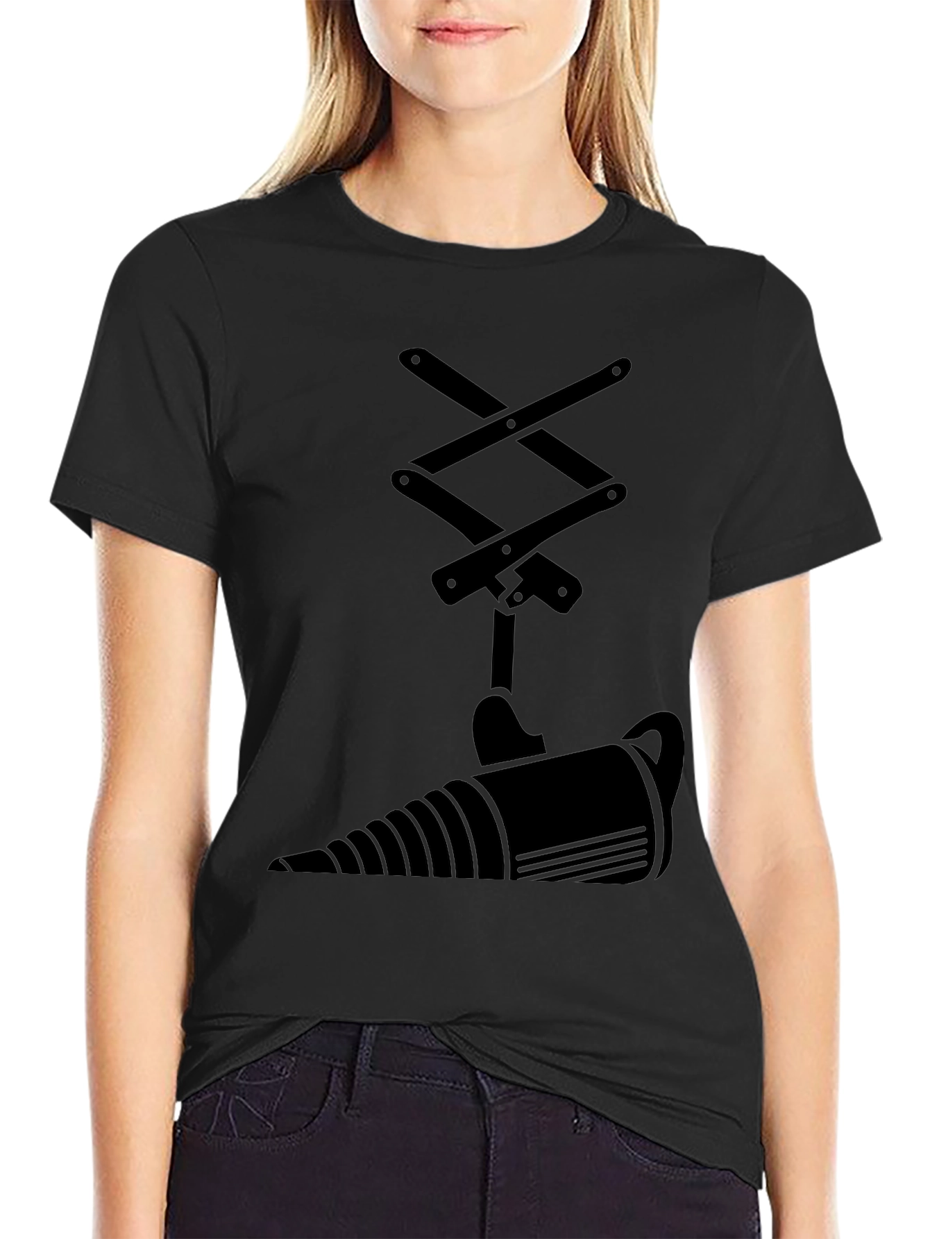 Black T-Shirt with Abstract Jack & Drill Design
