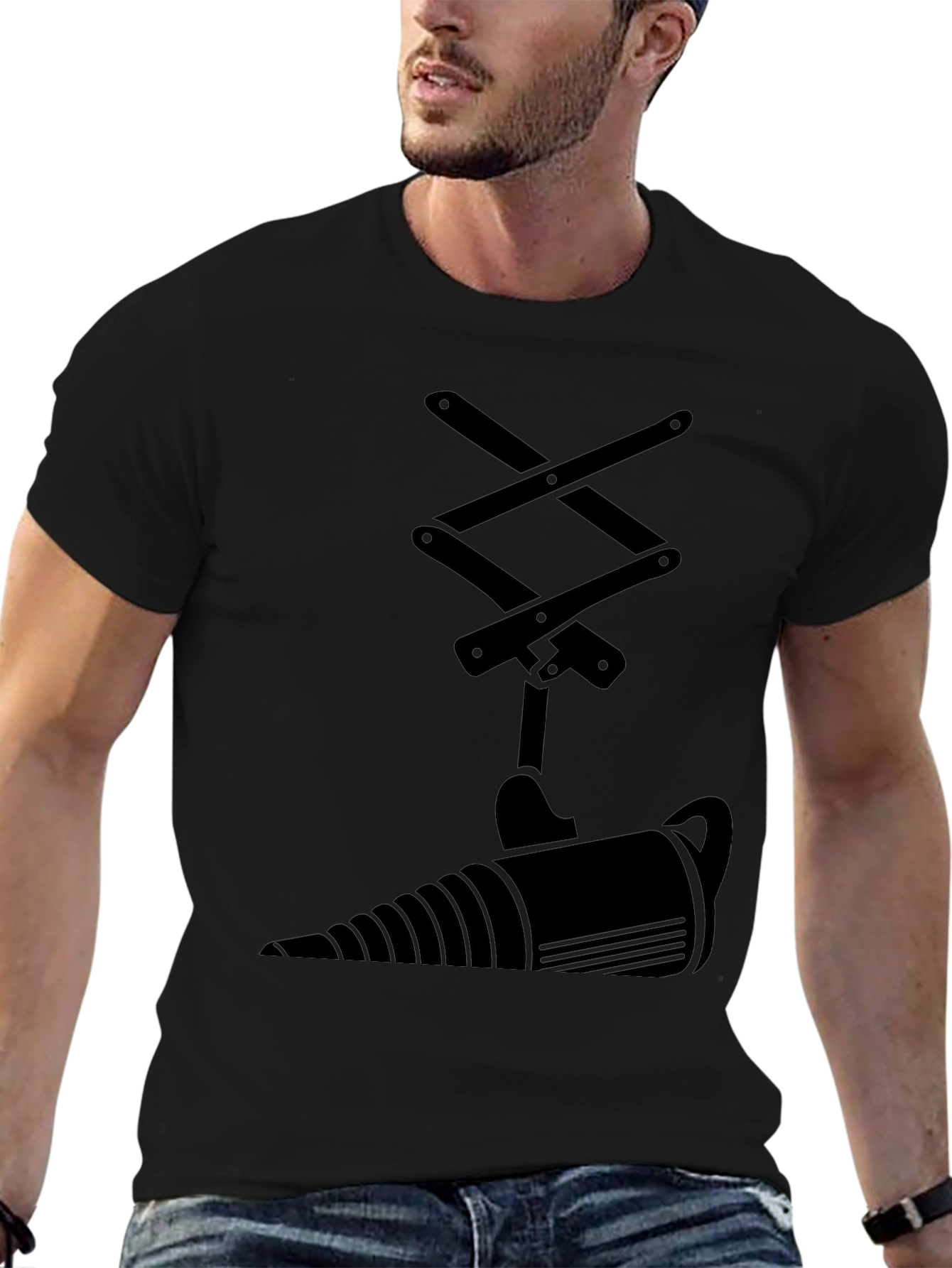 Black T-Shirt with Abstract Jack & Drill Design
