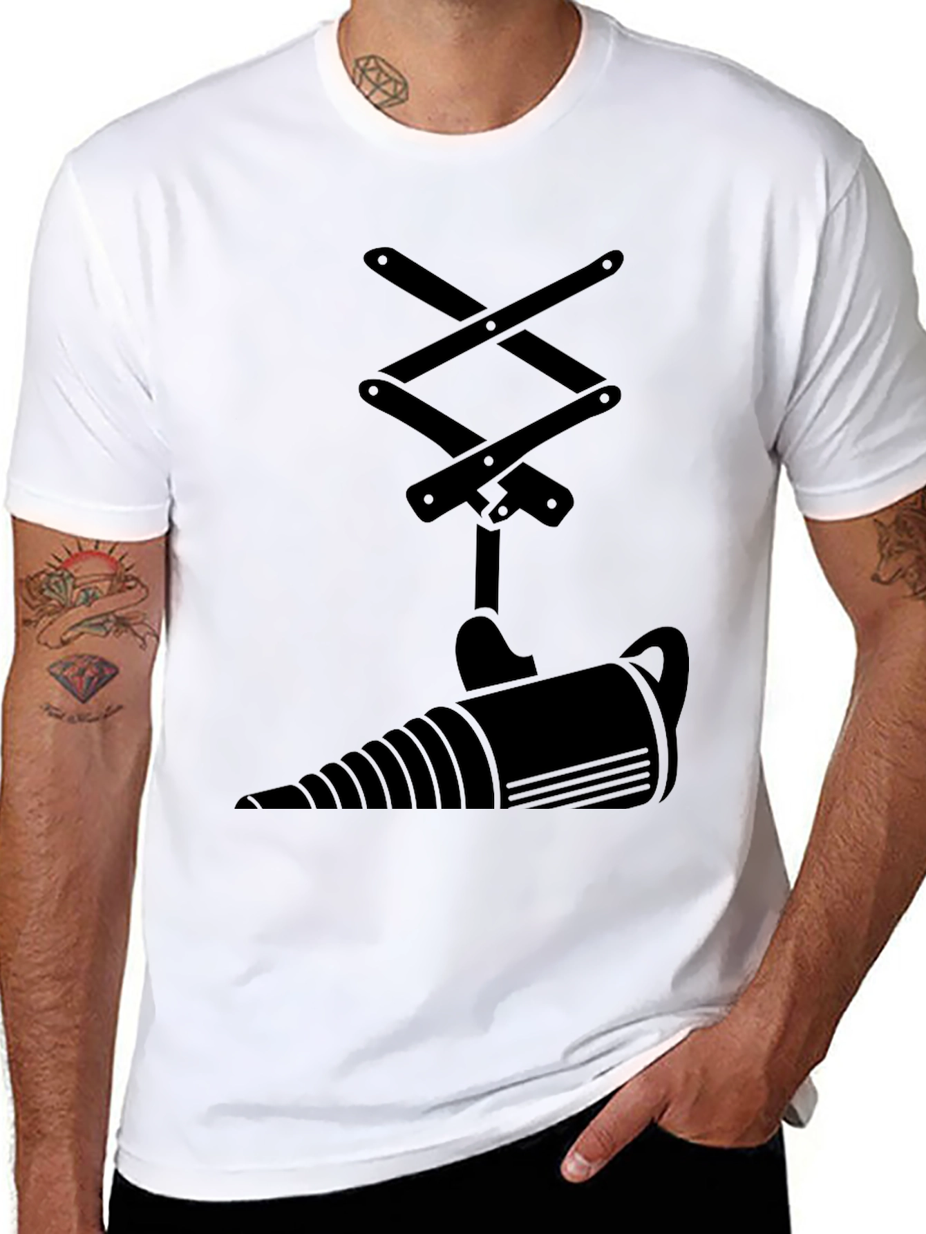 Black T-Shirt with Abstract Jack & Drill Design
