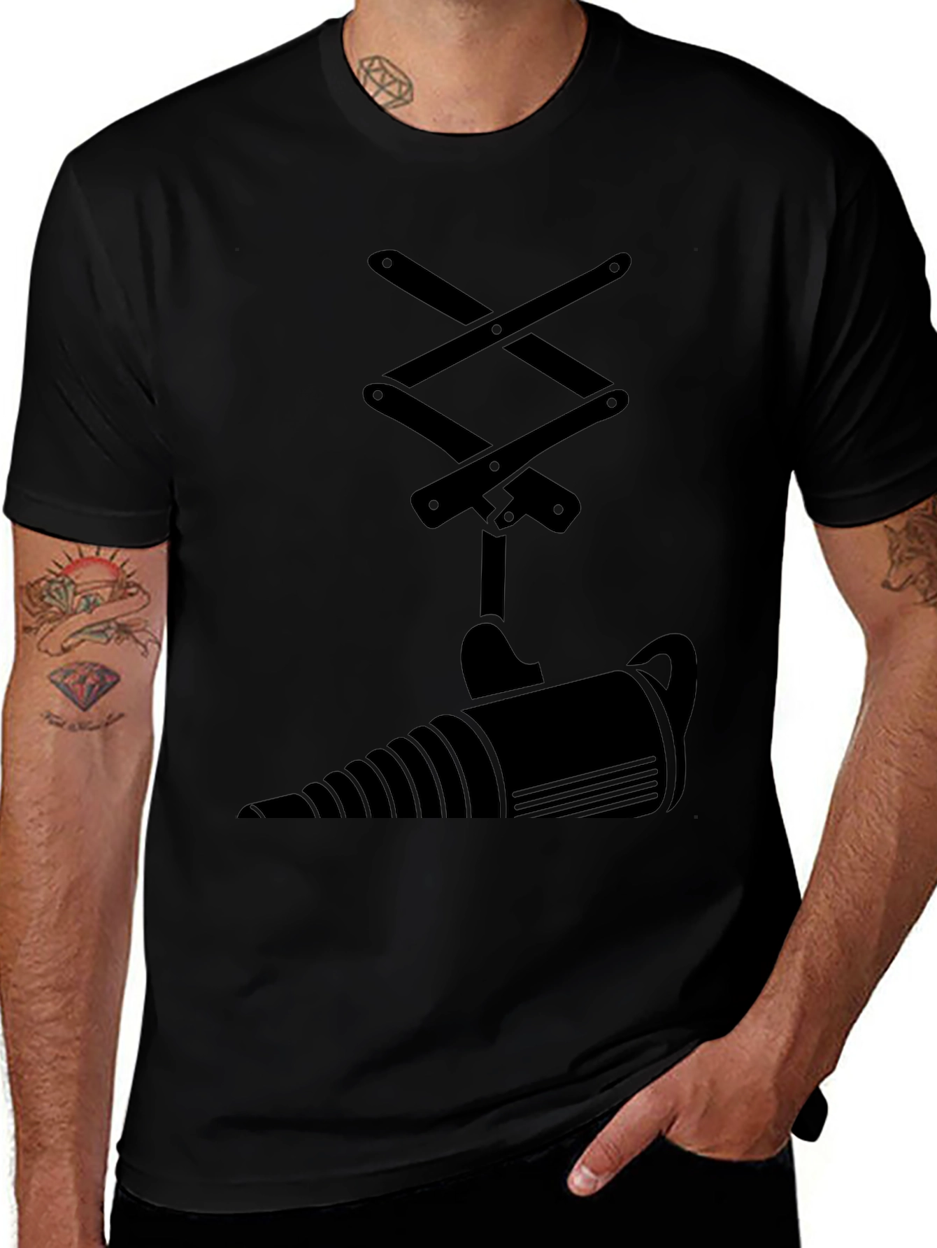 Black T-Shirt with Abstract Jack & Drill Design