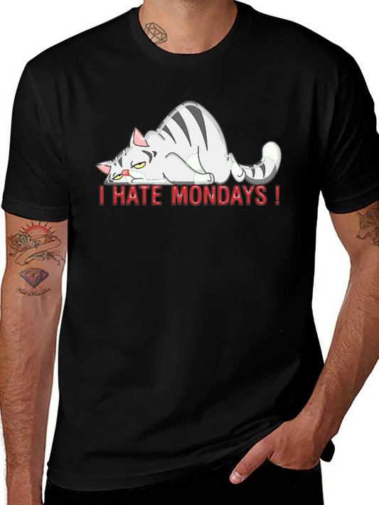 I Hate Mondays Cat Graphic Tee - Black Unisex T-Shirt