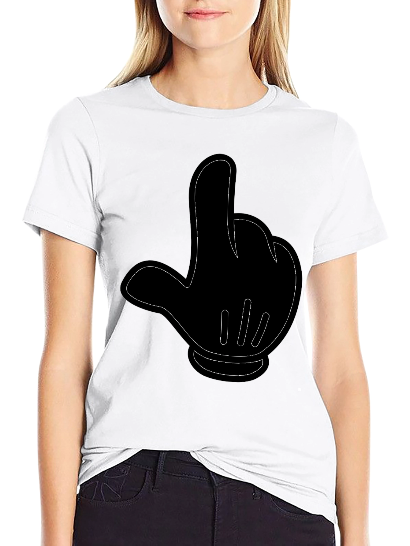 Cartoon Hand Gesture Black T-Shirt