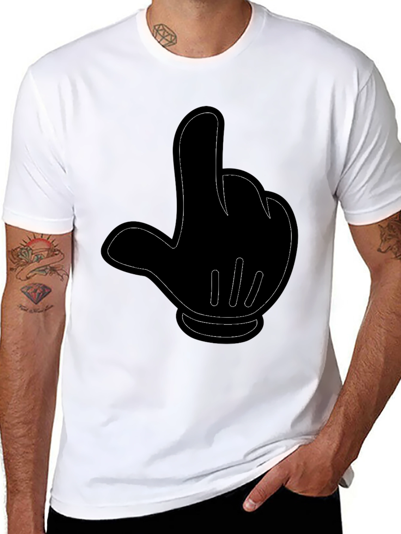 Cartoon Hand Gesture Black T-Shirt
