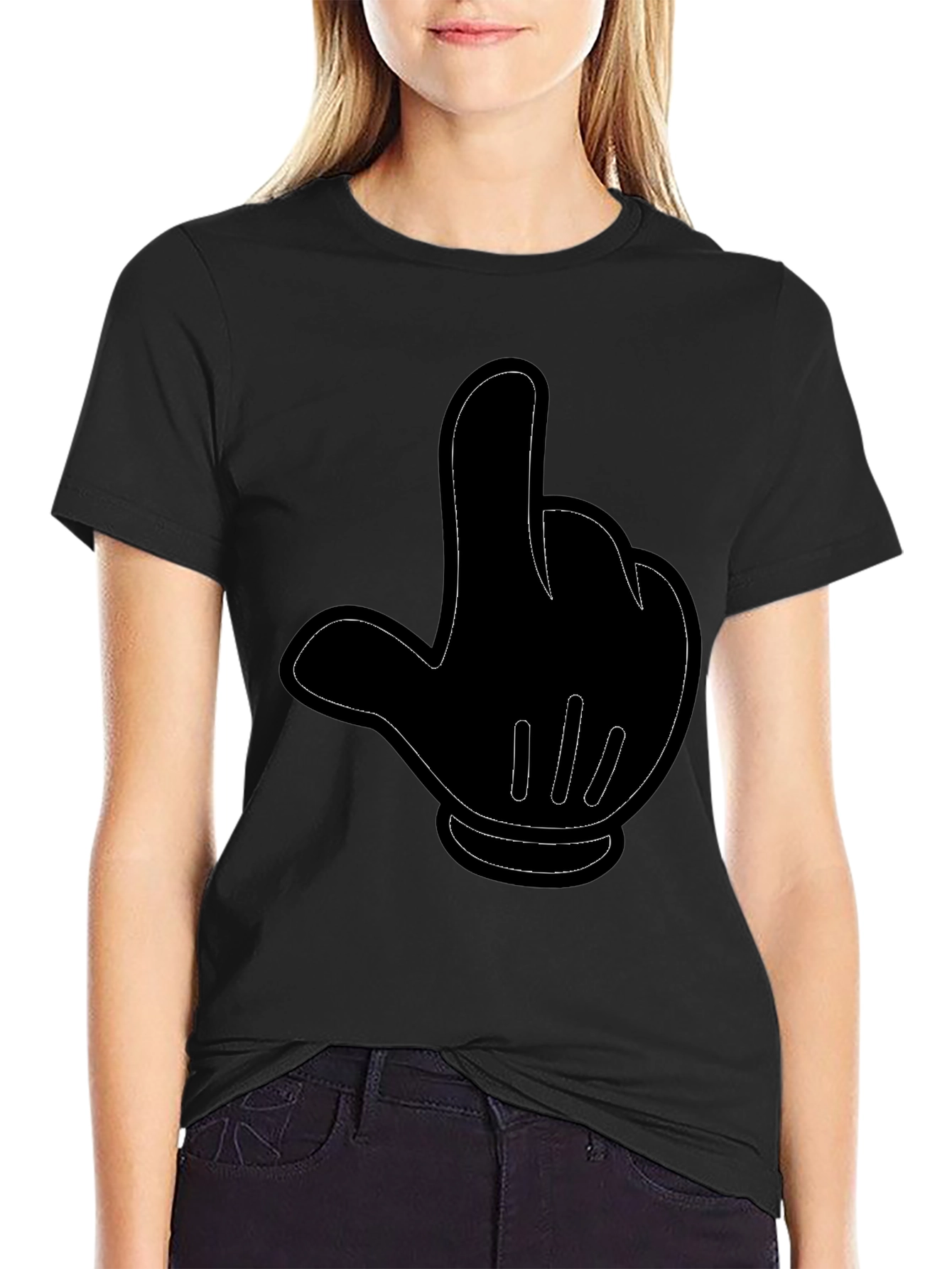 Cartoon Hand Gesture Black T-Shirt
